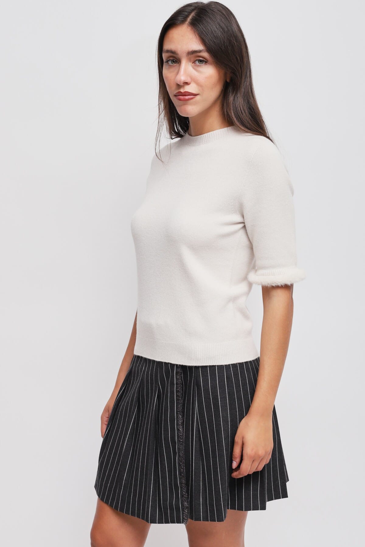 Maryley Short-Sleeved Sweater With Faux Fur Detail