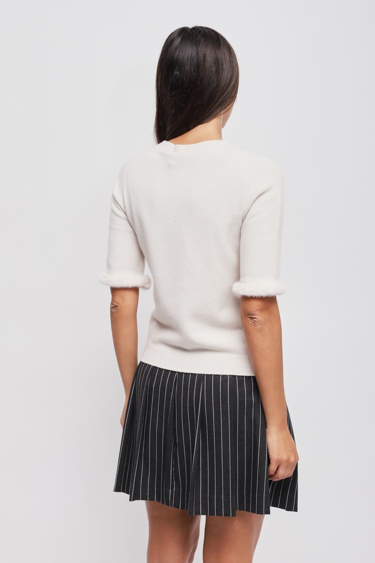 Maryley Short-Sleeved Sweater With Faux Fur Detail