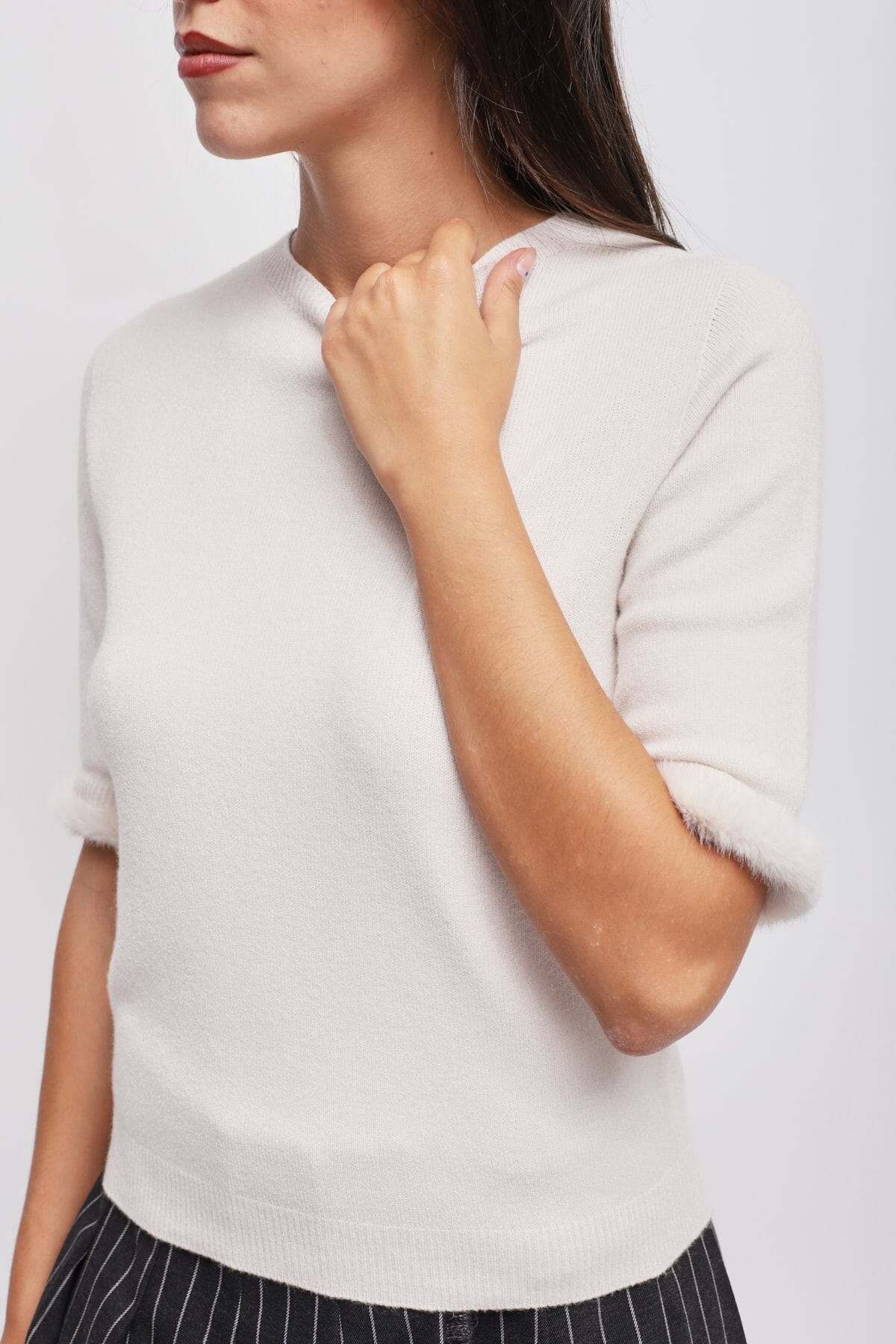 Maryley Short-Sleeved Sweater With Faux Fur Detail