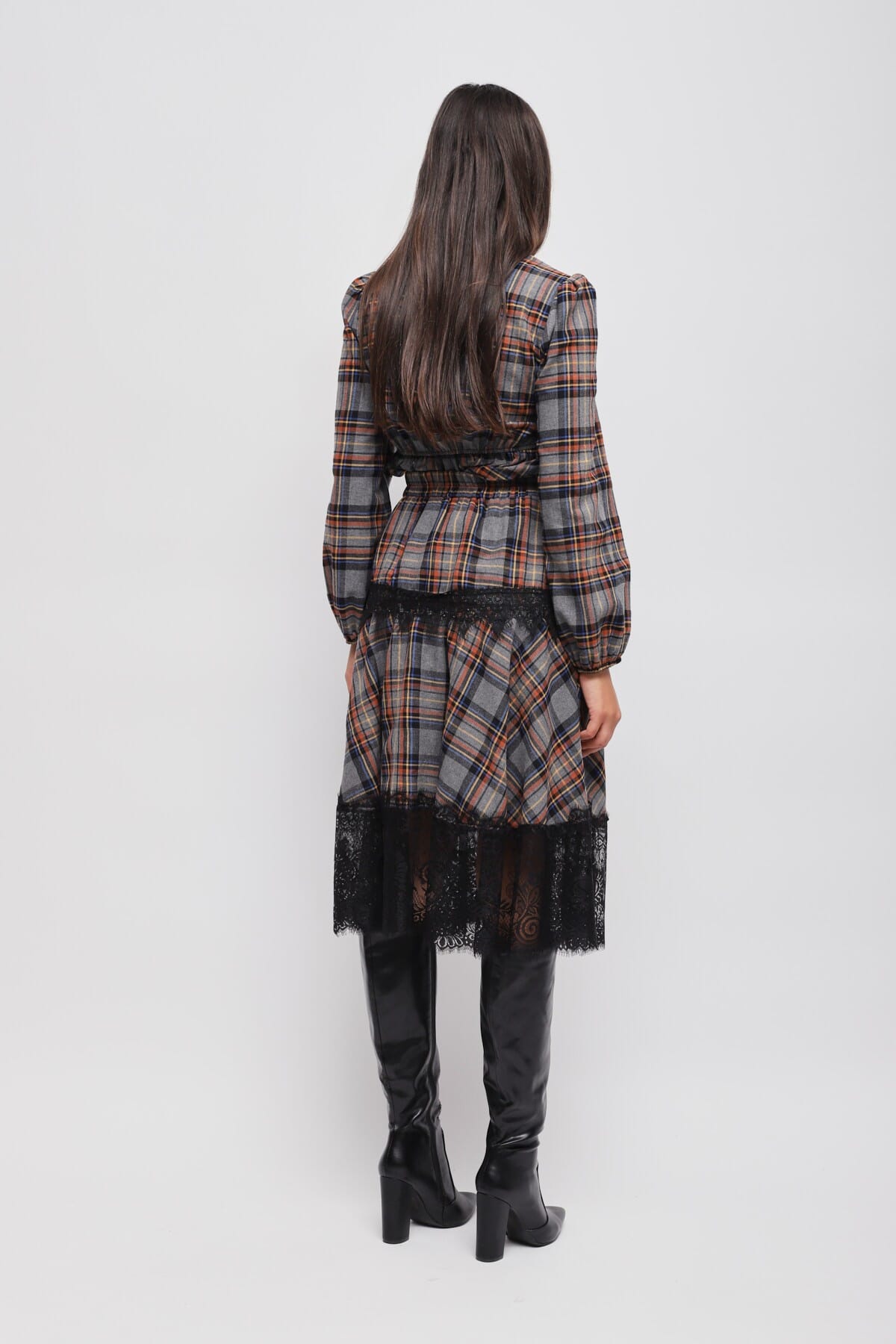 Maryley - Jupe à carreaux avec volants et dentelle