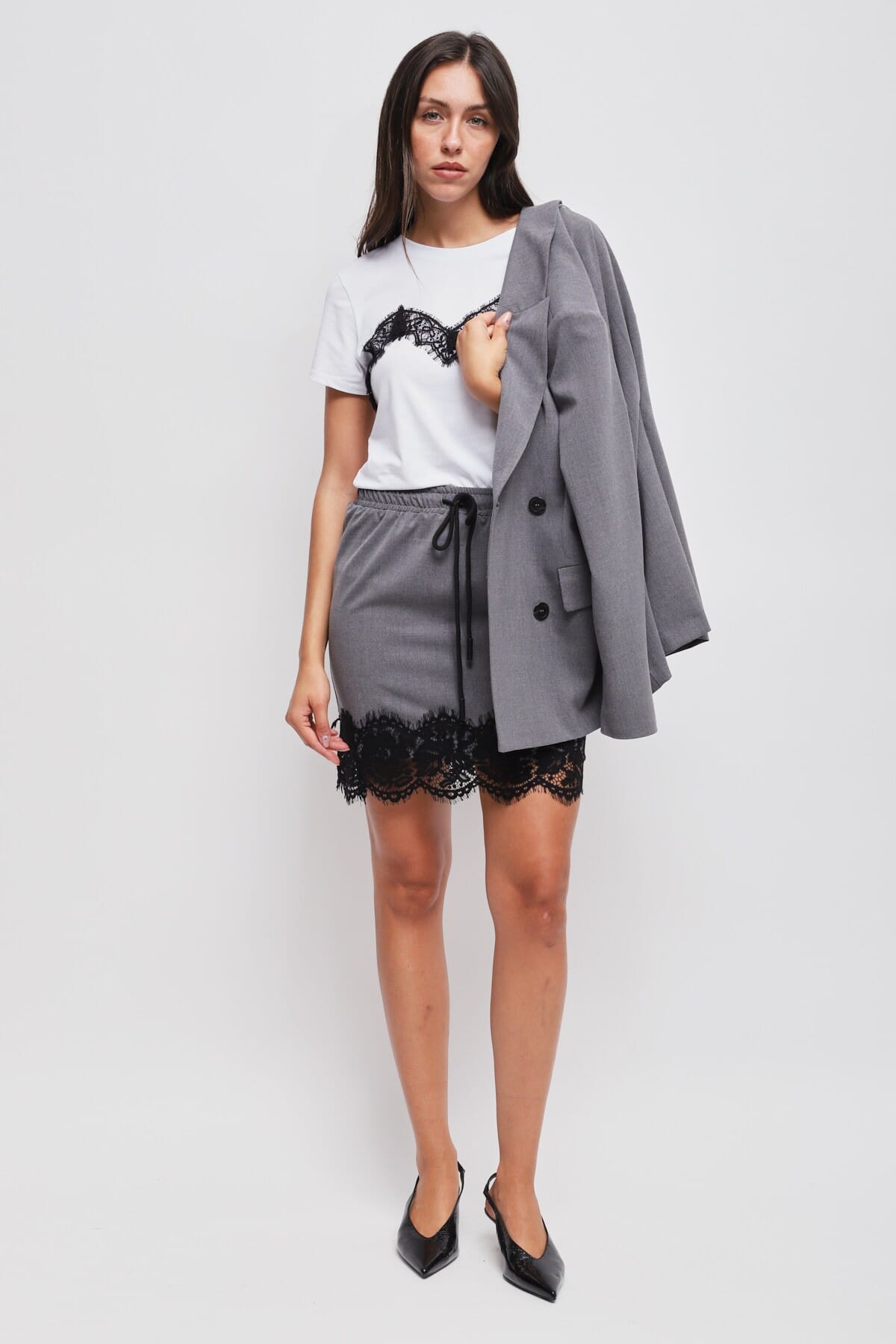 Minigonna Con Coulisse E Pizzo Maryley