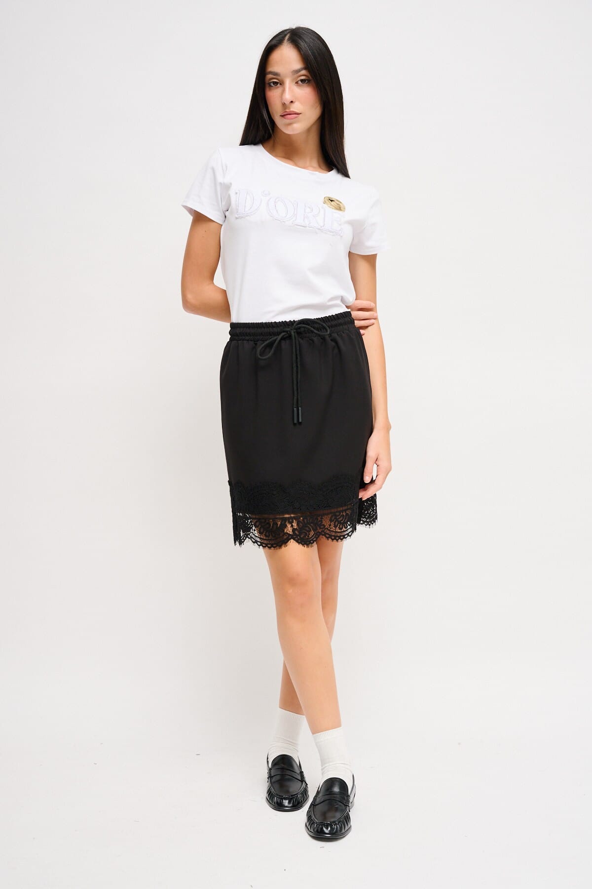 Minigonna Con Coulisse E Pizzo Maryley