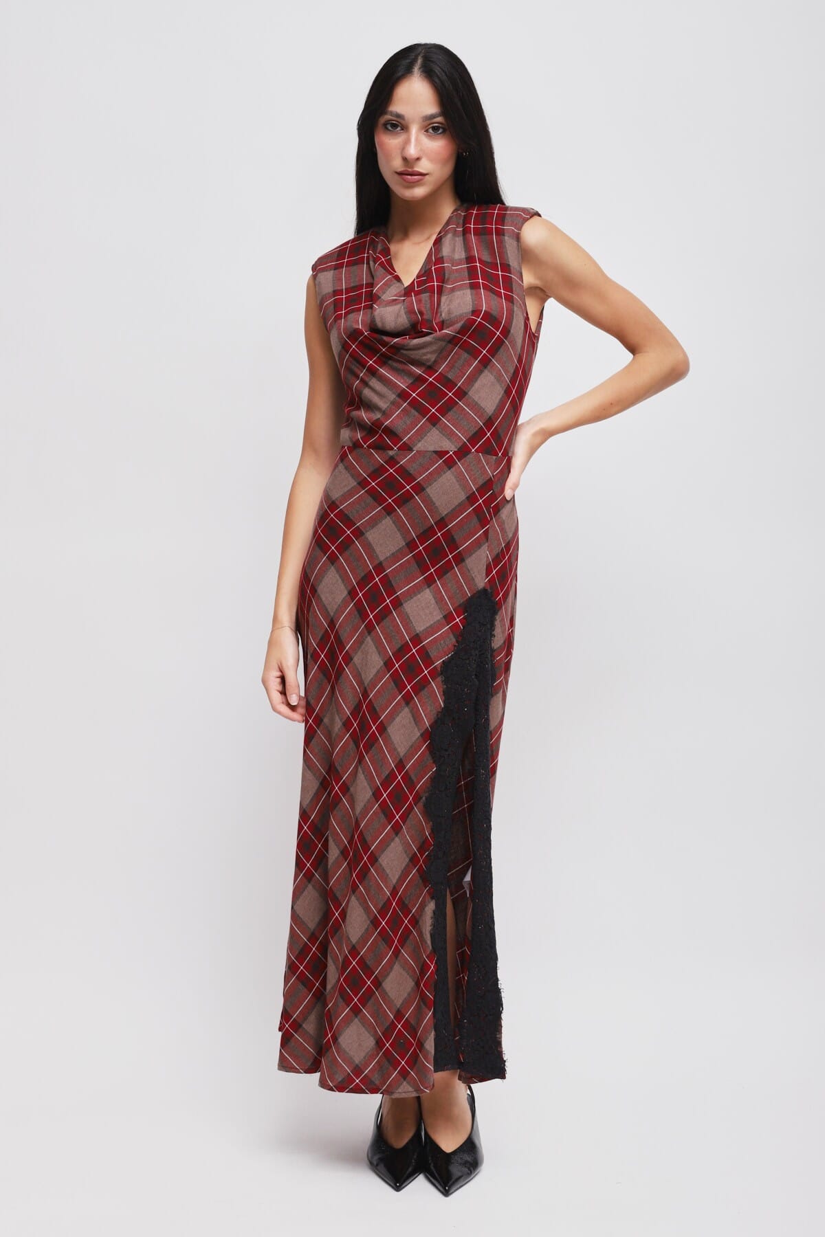 Abito Check Con Scollo Drappeggiato Maryley