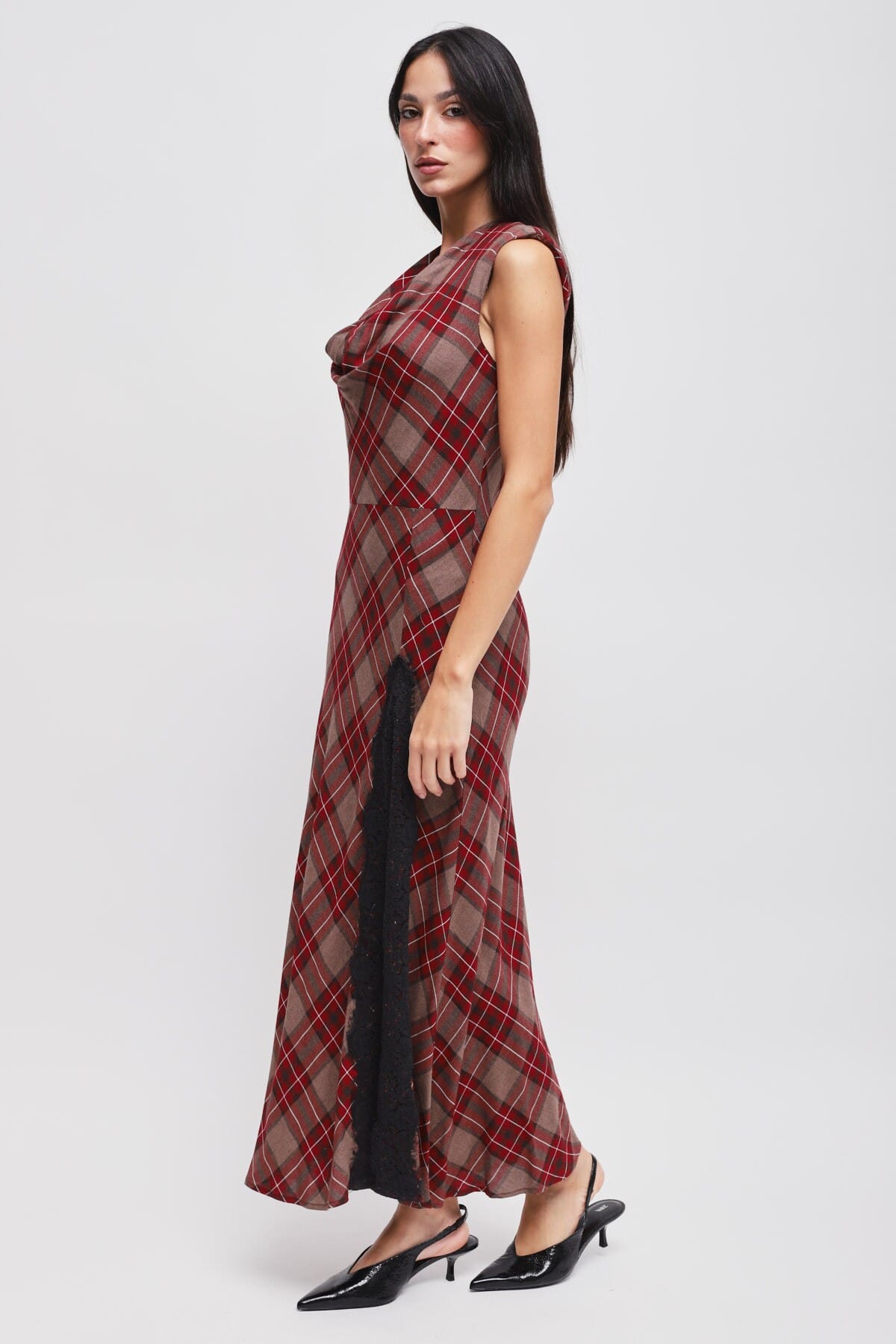 Abito Check Con Scollo Drappeggiato Maryley