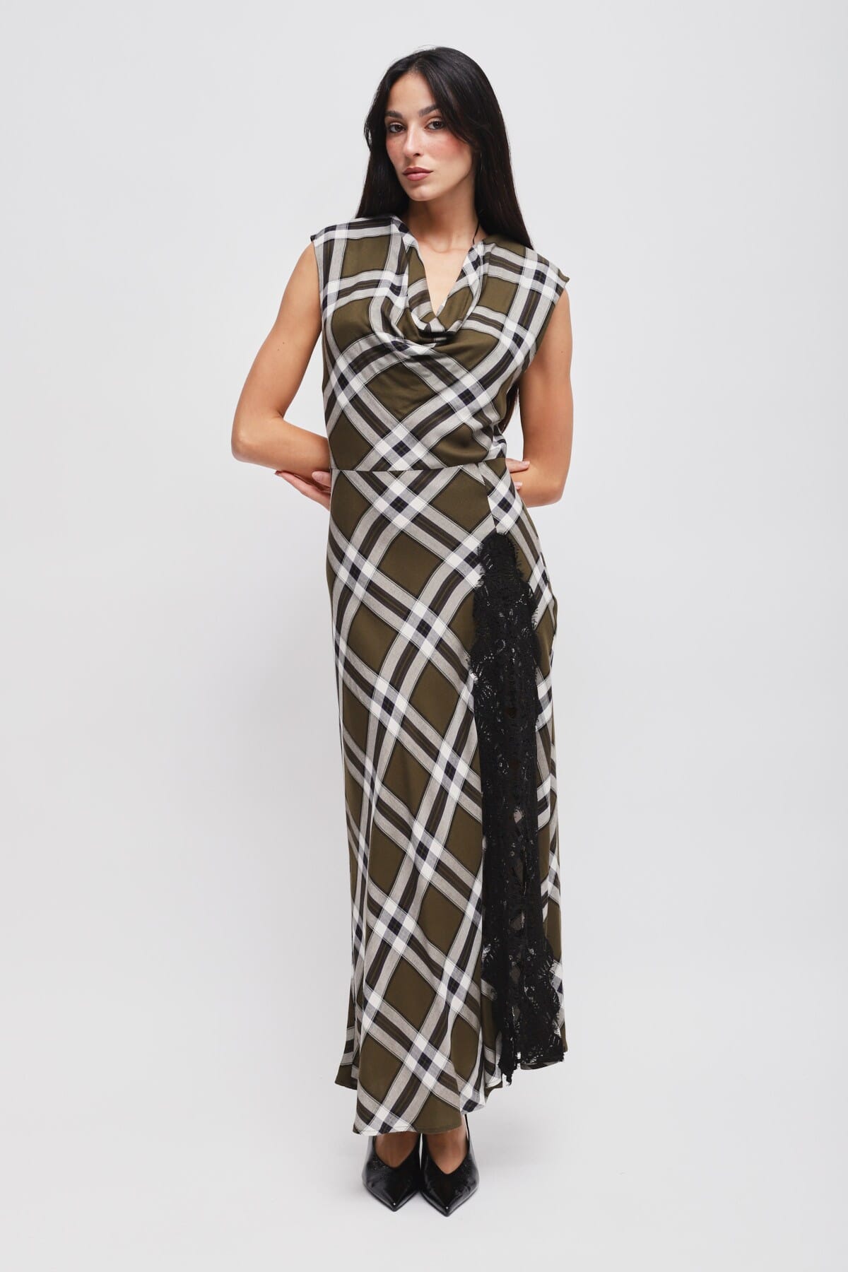 Abito Check Con Scollo Drappeggiato Maryley