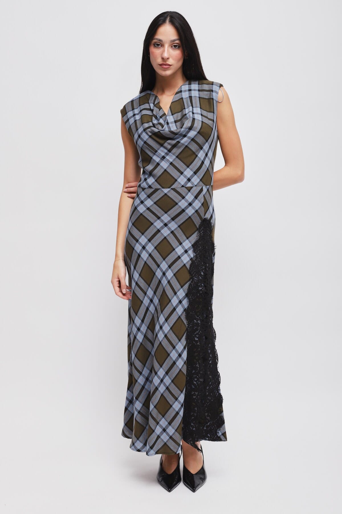 Abito Check Con Scollo Drappeggiato Maryley