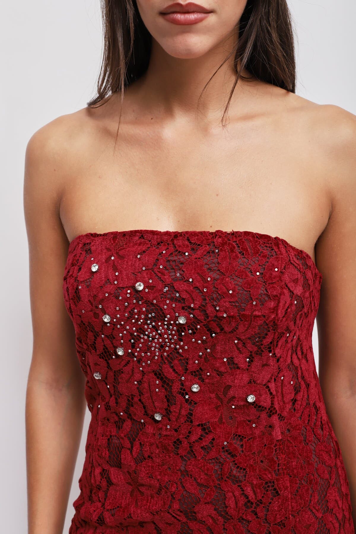 Strapless Lace Dress With Rhinestones Maryley