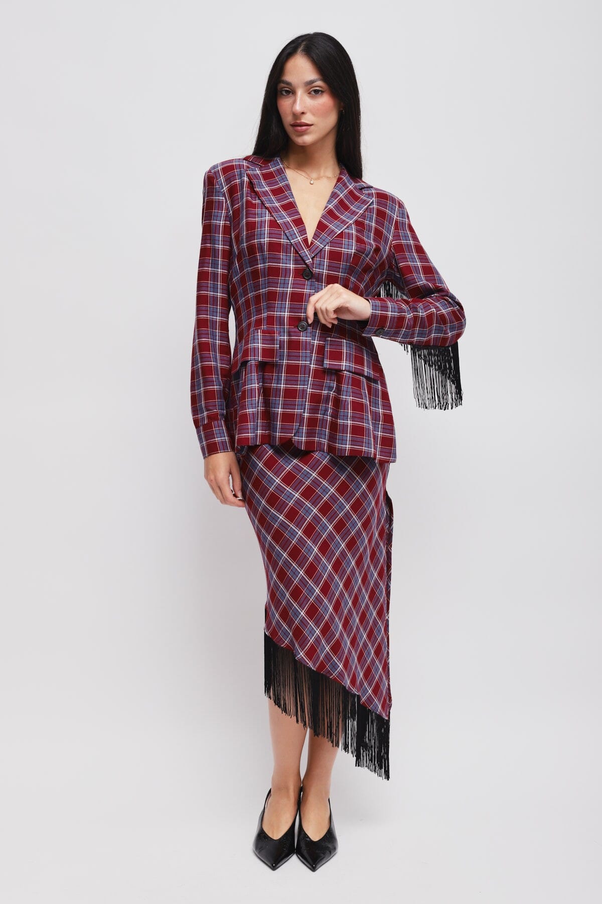 Giacca Check Con Frange Maryley