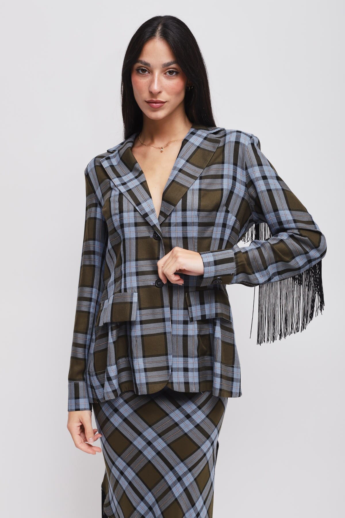 Giacca Check Con Frange Maryley