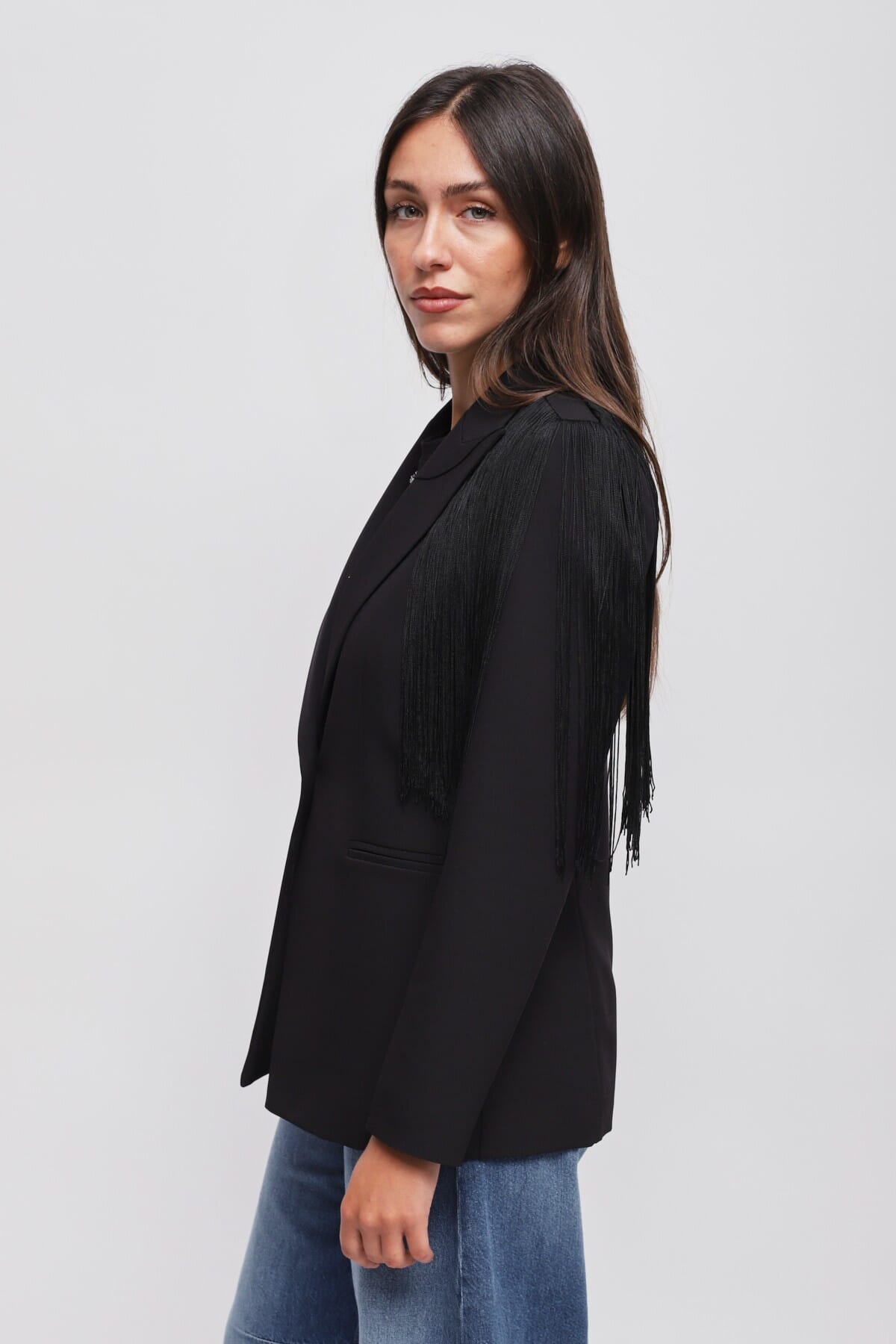 Maryley One-breasted Jacket With Fringes