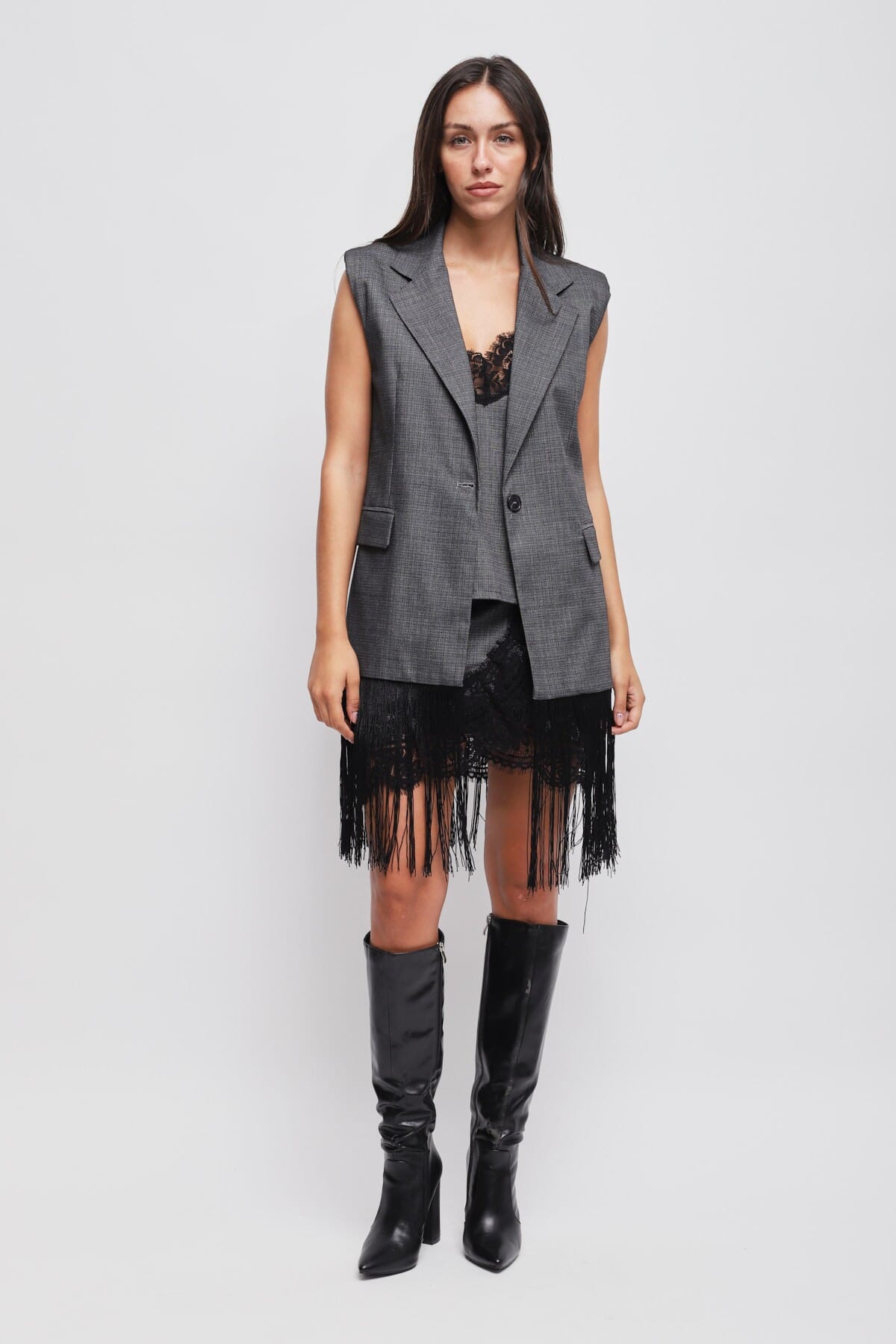 Maryley Gilet à simple boutonnage avec franges