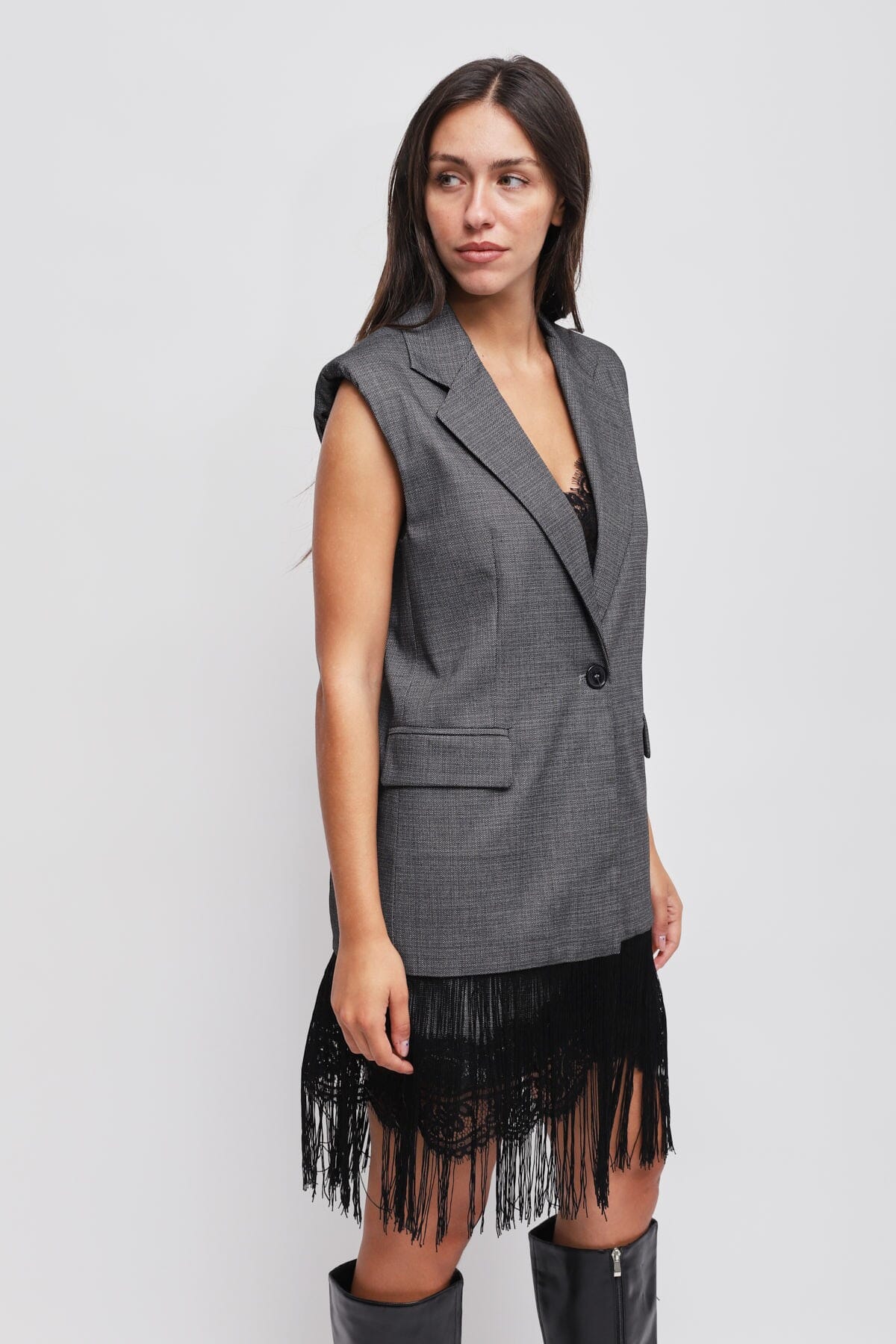 Maryley Gilet à simple boutonnage avec franges