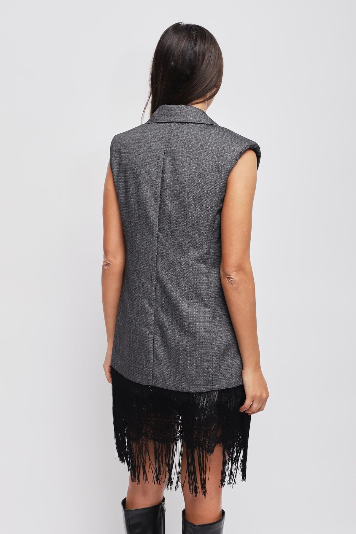 Maryley Gilet à simple boutonnage avec franges