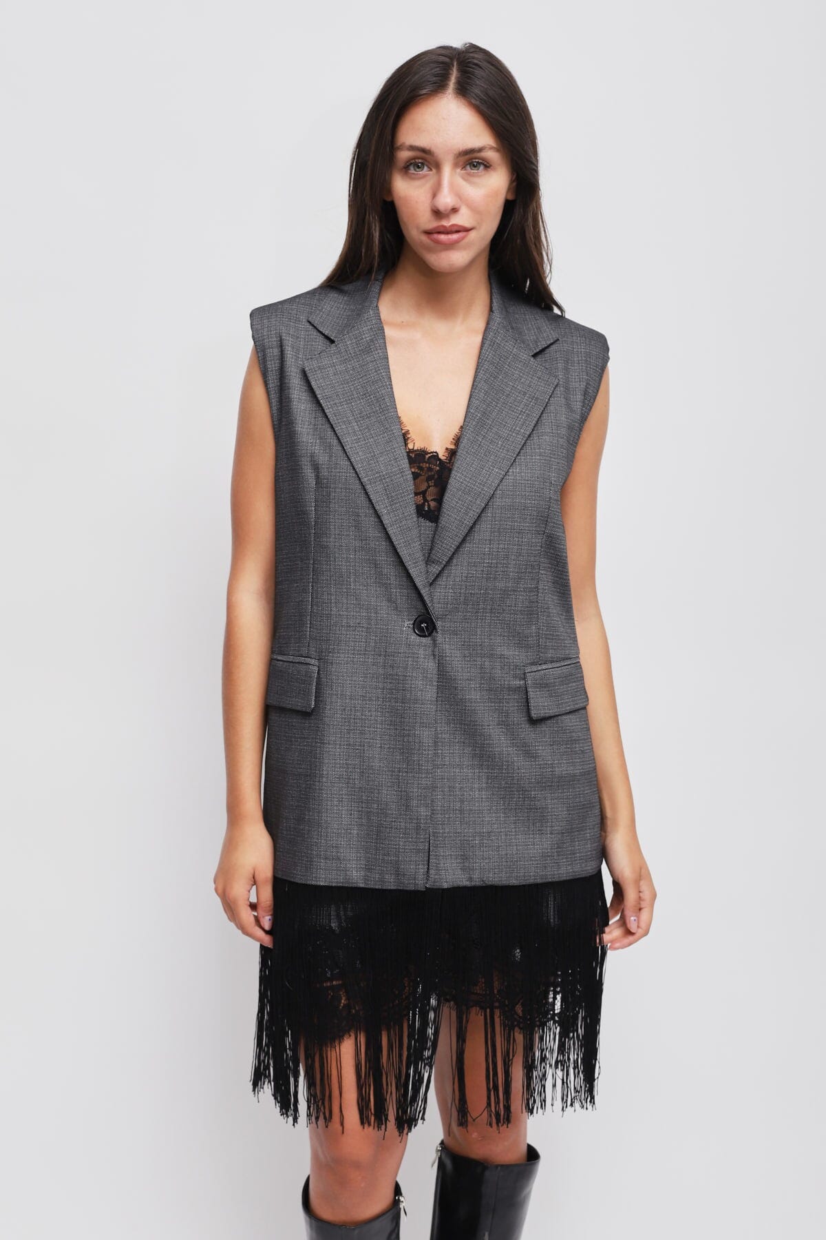 Maryley Gilet à simple boutonnage avec franges