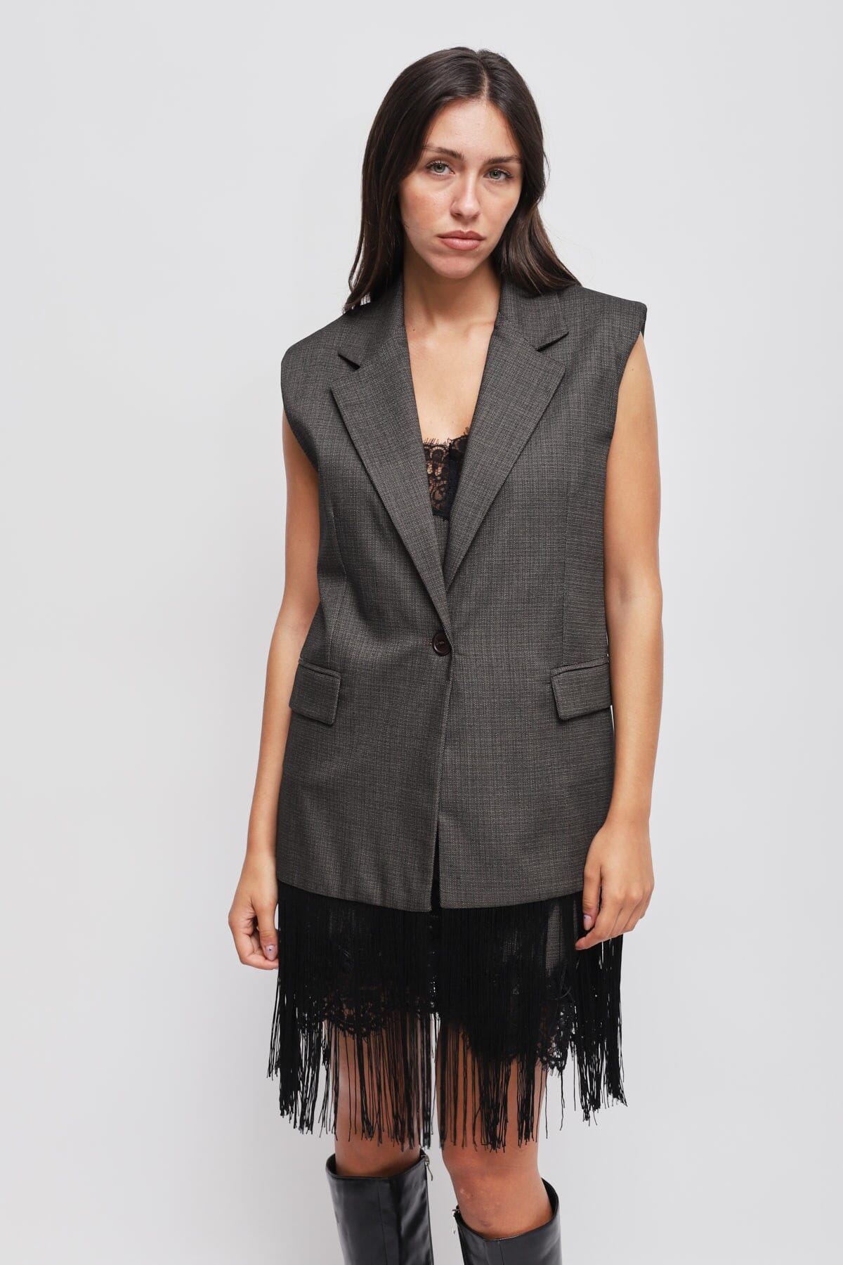 Maryley Gilet à simple boutonnage avec franges