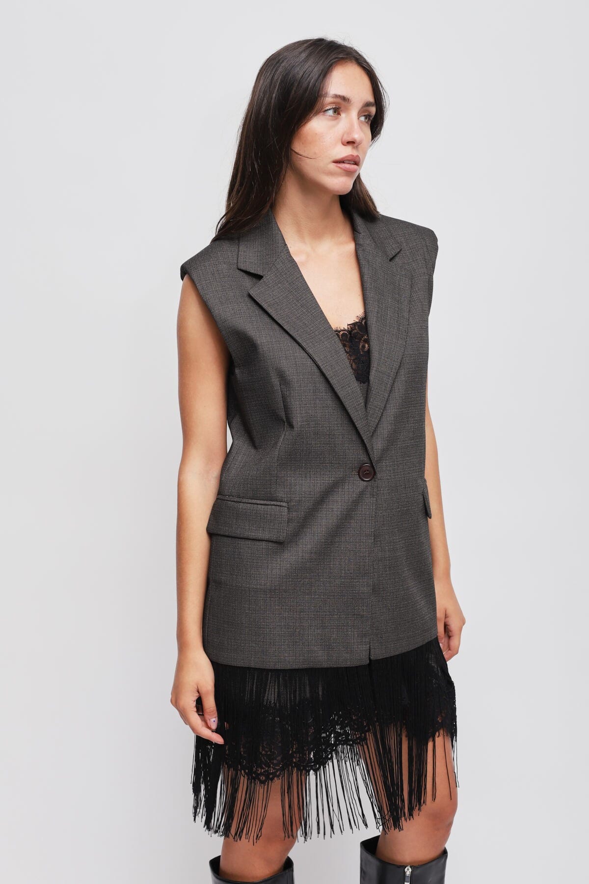 Maryley Gilet à simple boutonnage avec franges