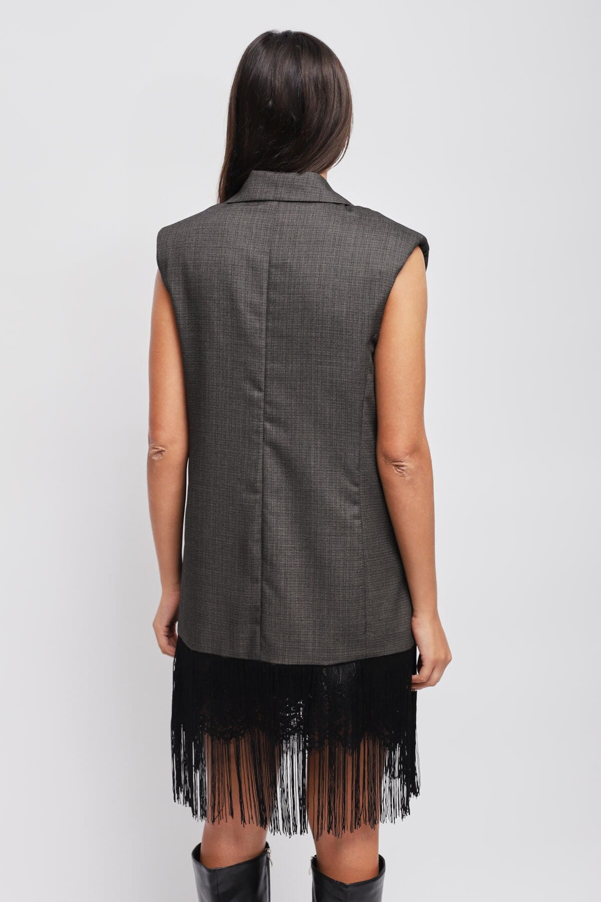 Maryley Gilet à simple boutonnage avec franges