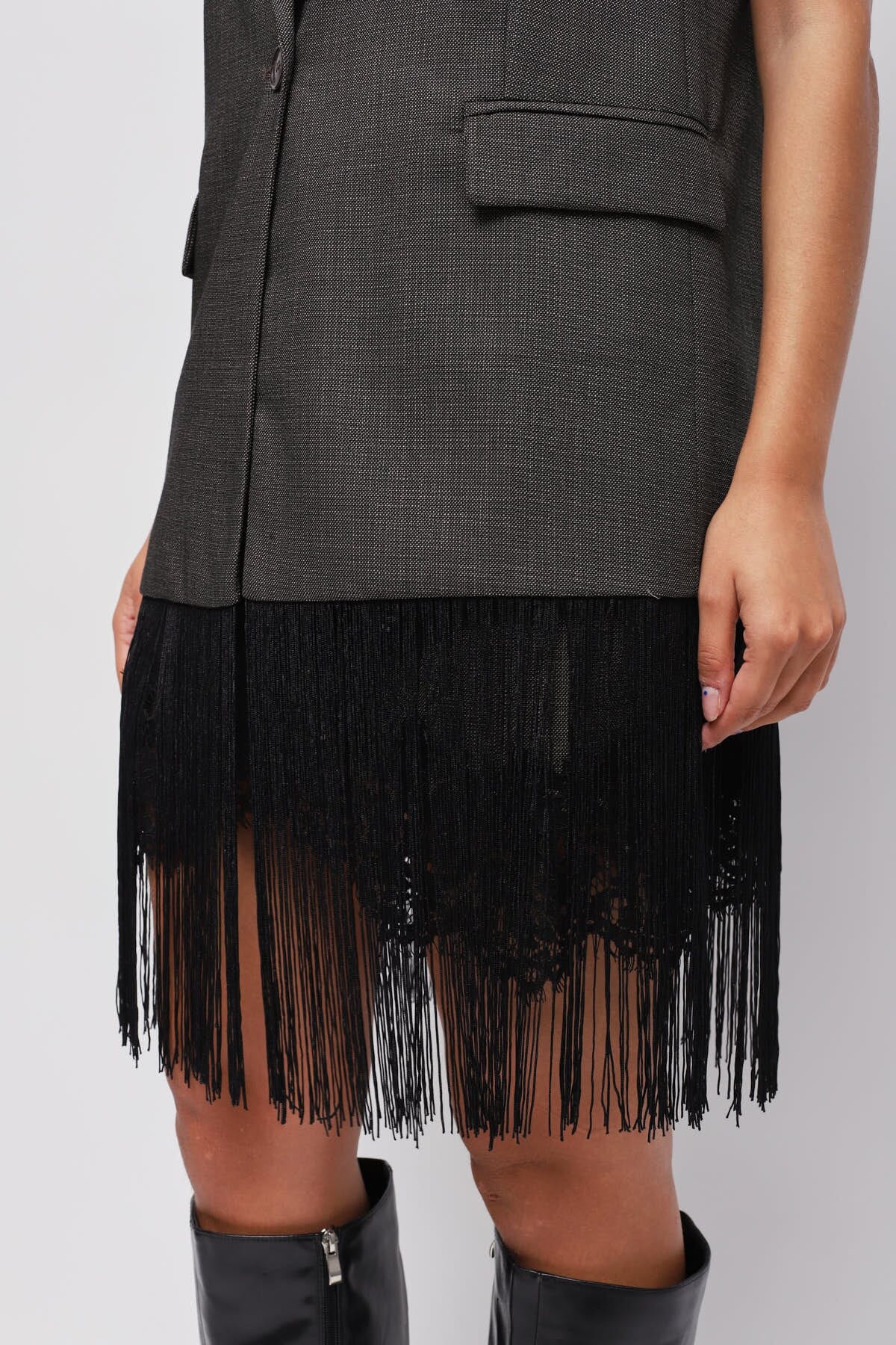 Maryley Gilet à simple boutonnage avec franges