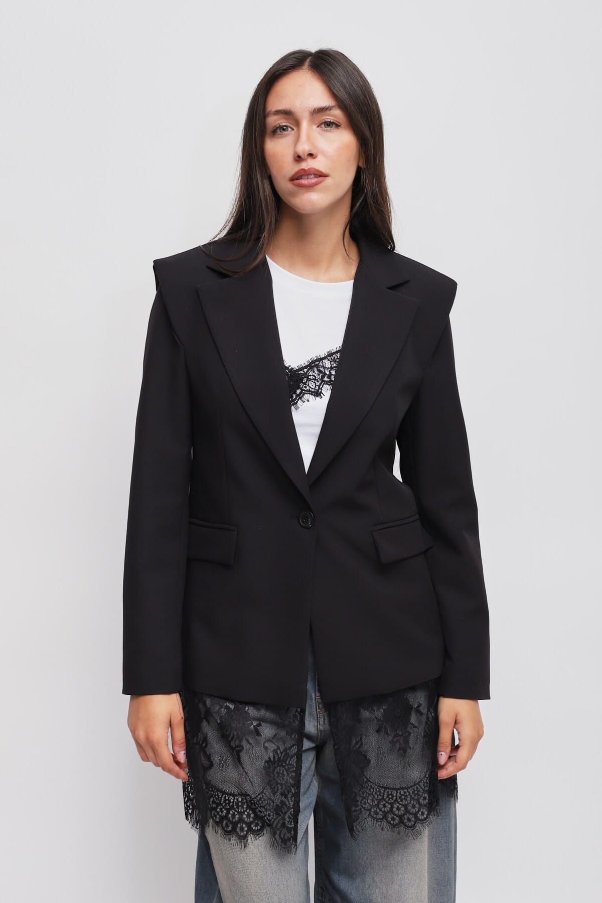 Maryley Lace Detail One-breasted Jacket