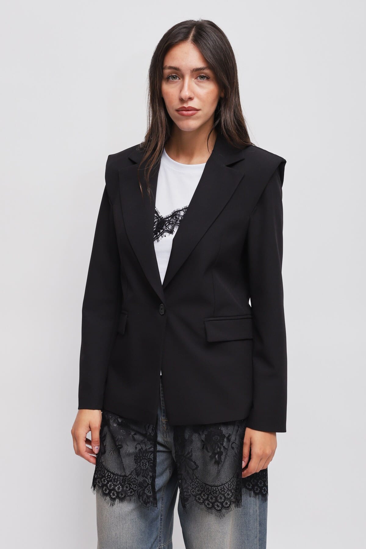 Maryley Lace Detail One-breasted Jacket