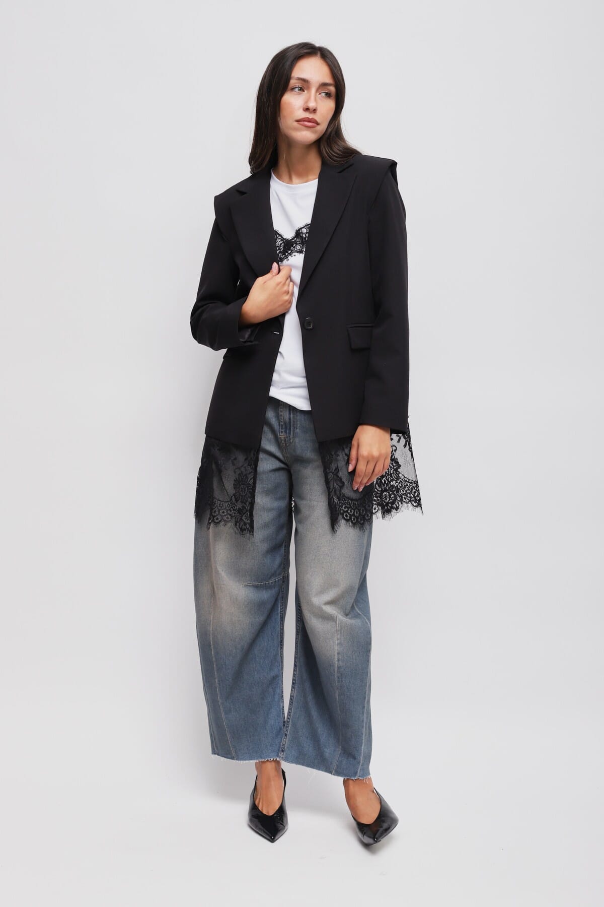 Maryley Lace Detail One-breasted Jacket