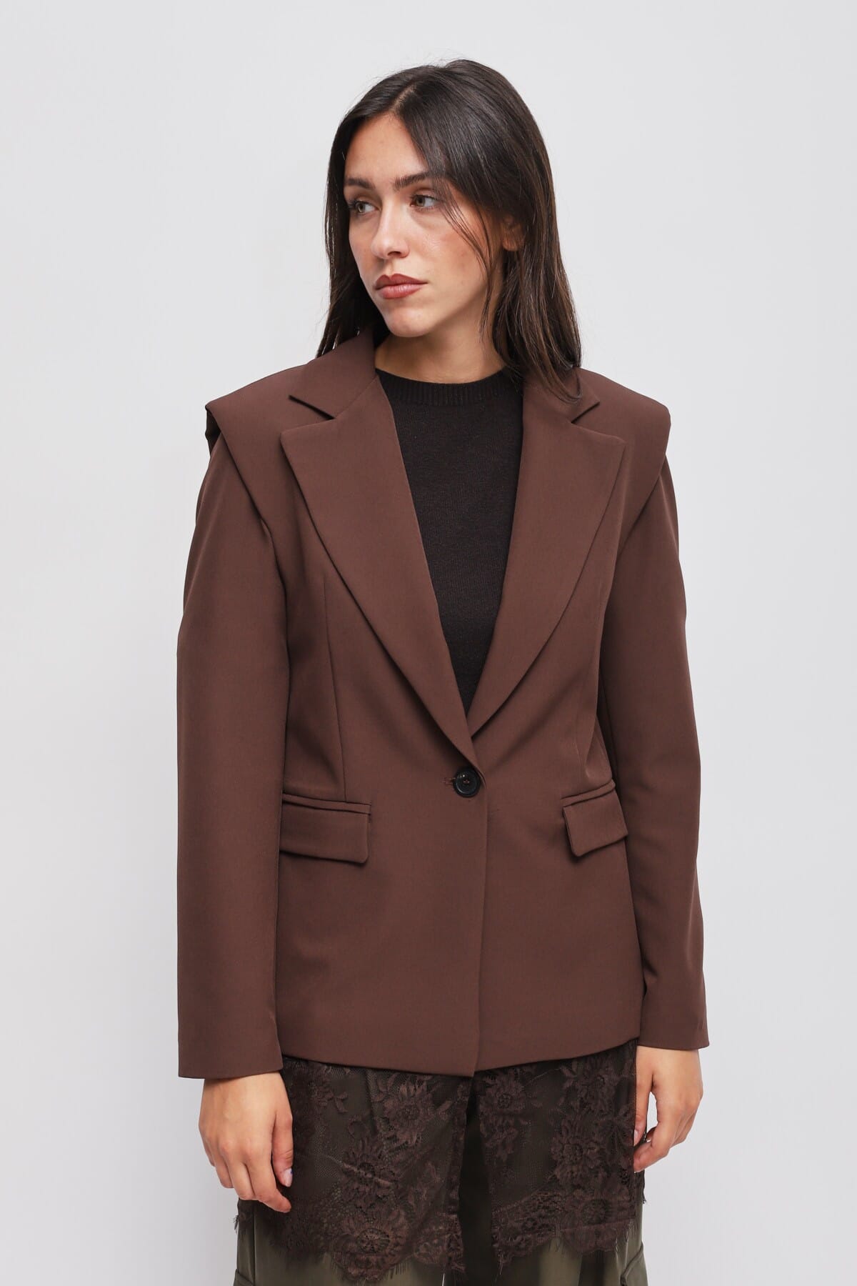 Maryley Lace Detail One-breasted Jacket