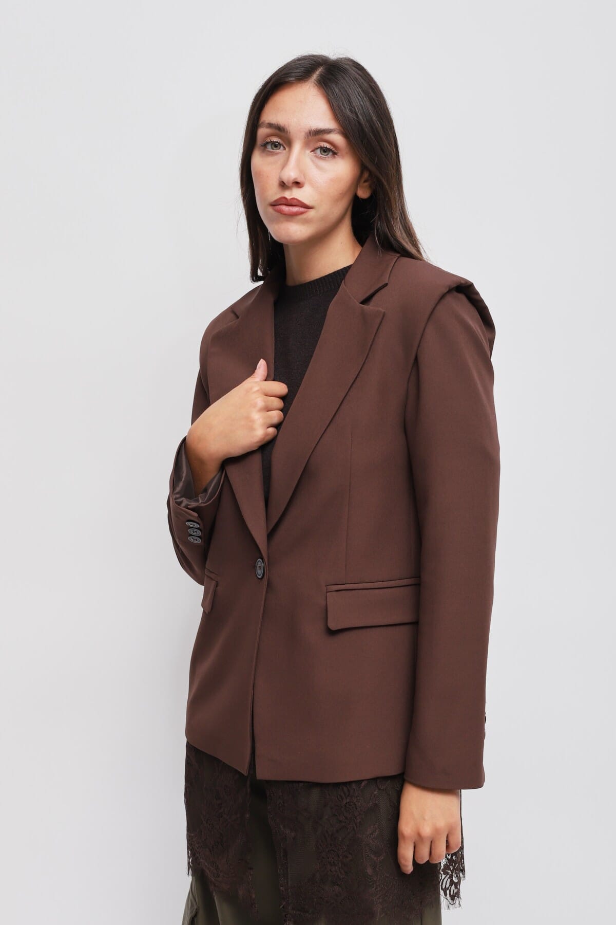 Maryley Lace Detail One-breasted Jacket