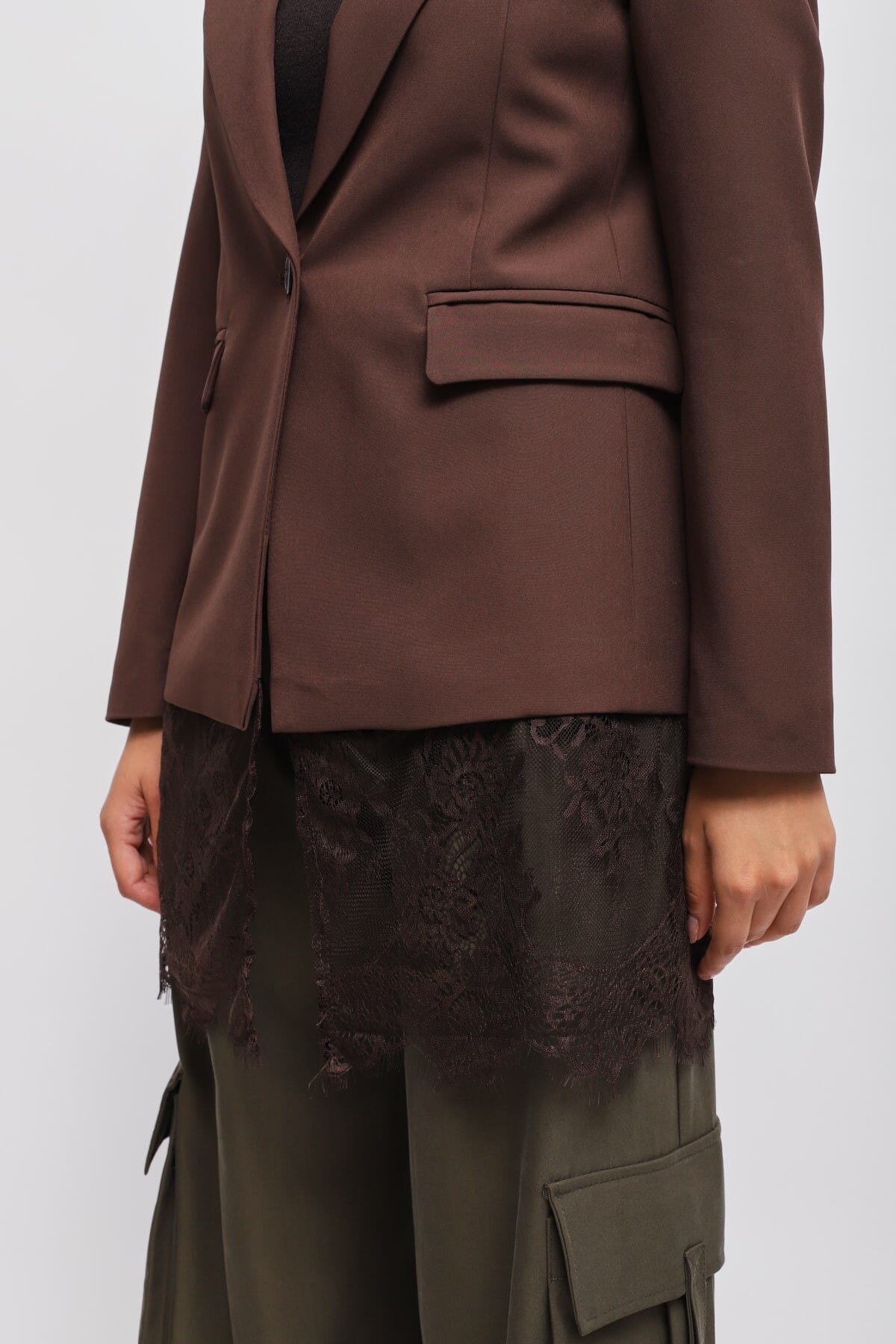 Maryley Lace Detail One-breasted Jacket