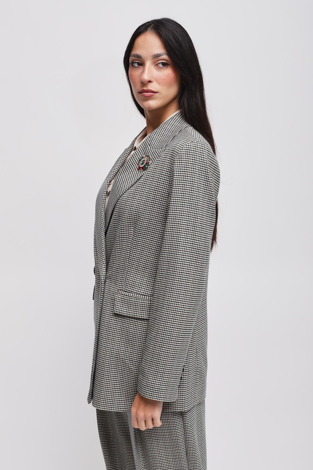 Pied De Poule Jacket With Maryley Pin