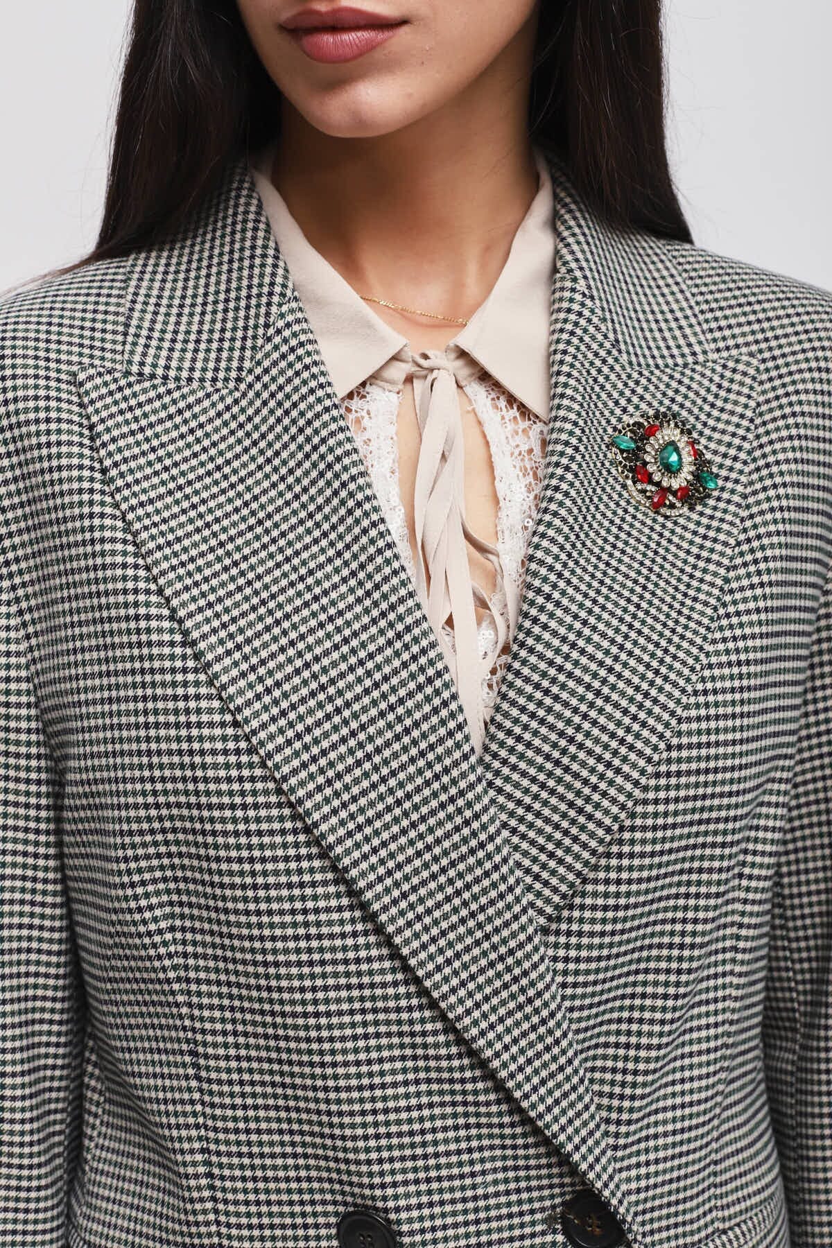 Pied De Poule Jacket With Maryley Pin