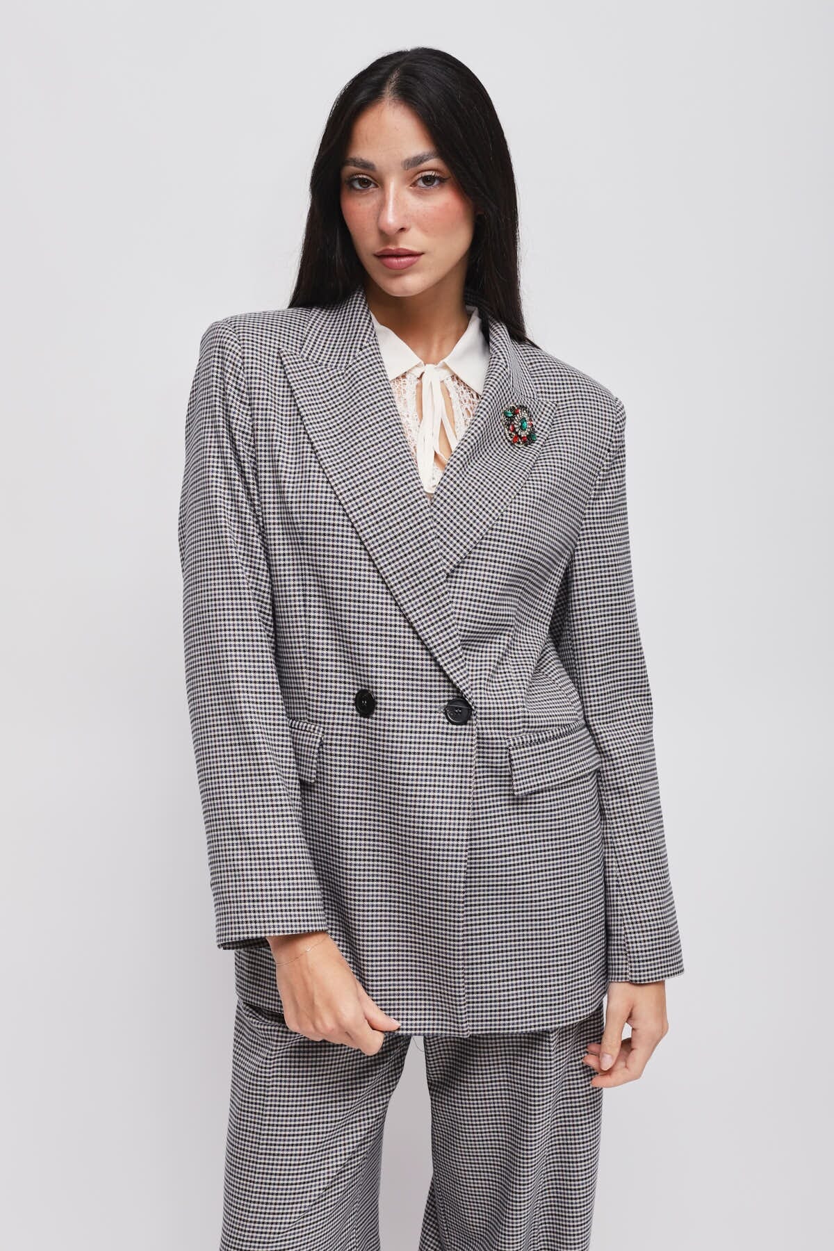 Pied De Poule Jacket With Maryley Pin