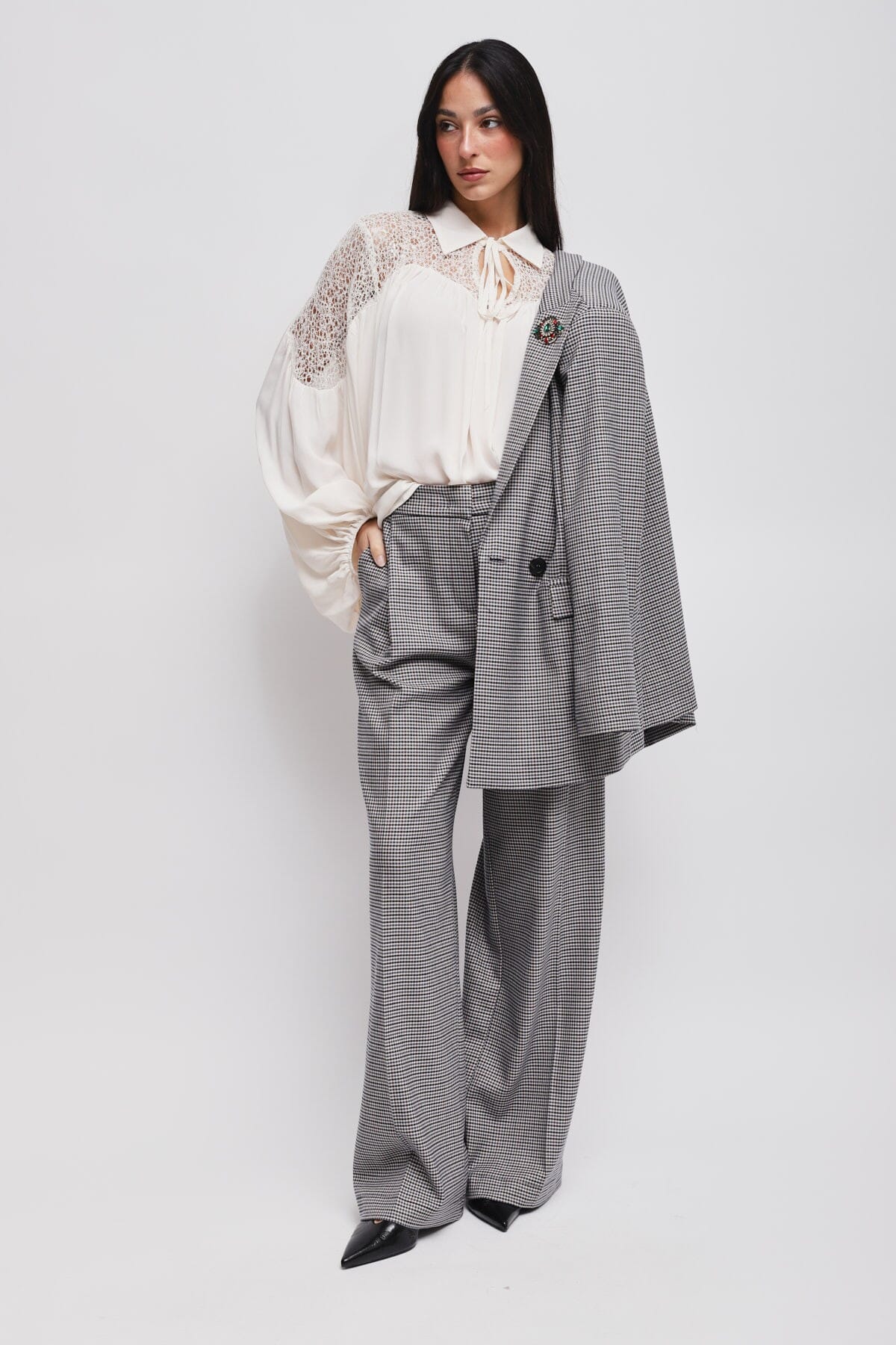 Pied De Poule Jacket With Maryley Pin