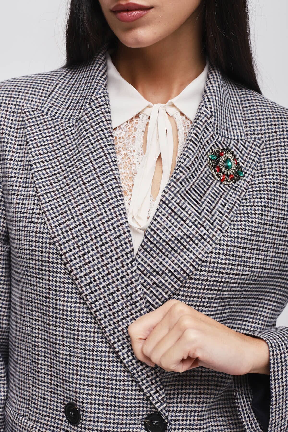 Pied De Poule Jacket With Maryley Pin