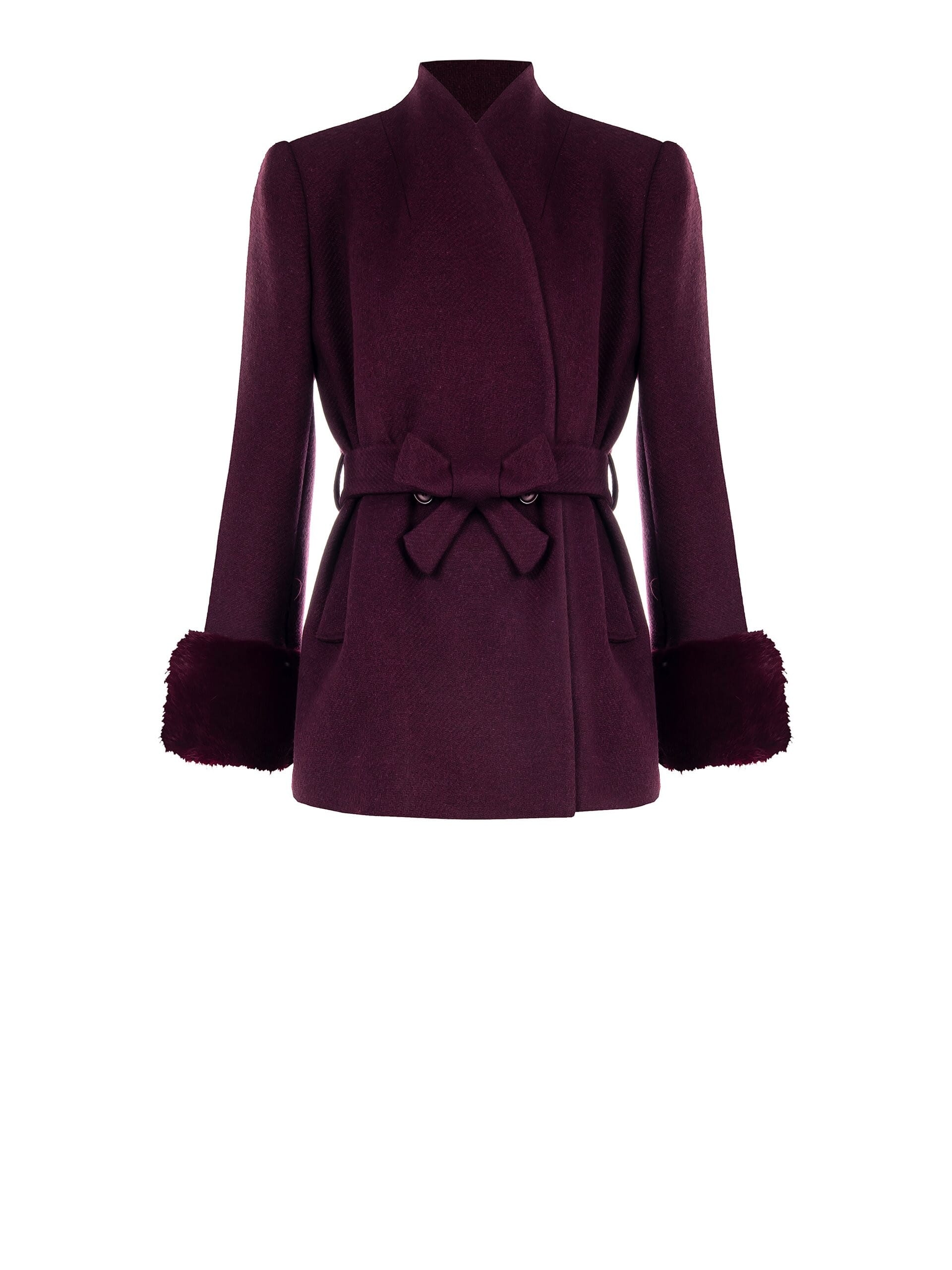 Cappotto Corto Con Polsini Di Pelliccia Sintetica E Cintura Coordinata Rinascimento