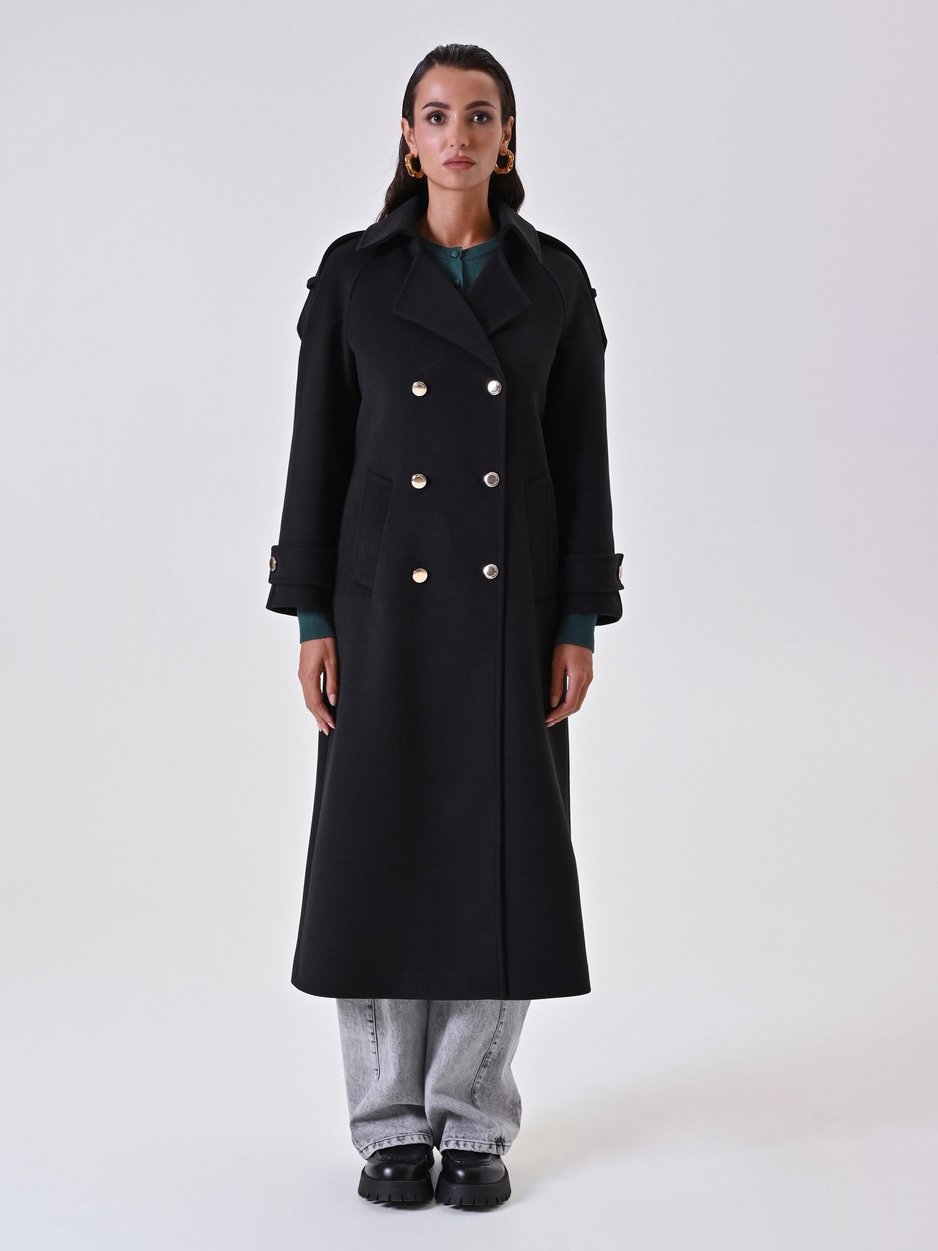 Cappotto Lungo Doppiopetto In Velour Con Bottoni Oro Rinascimento