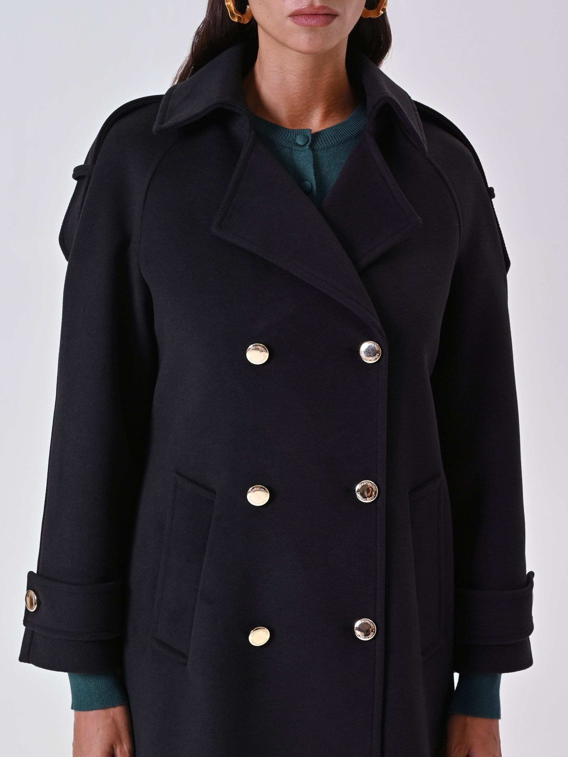 Cappotto Lungo Doppiopetto In Velour Con Bottoni Oro Rinascimento