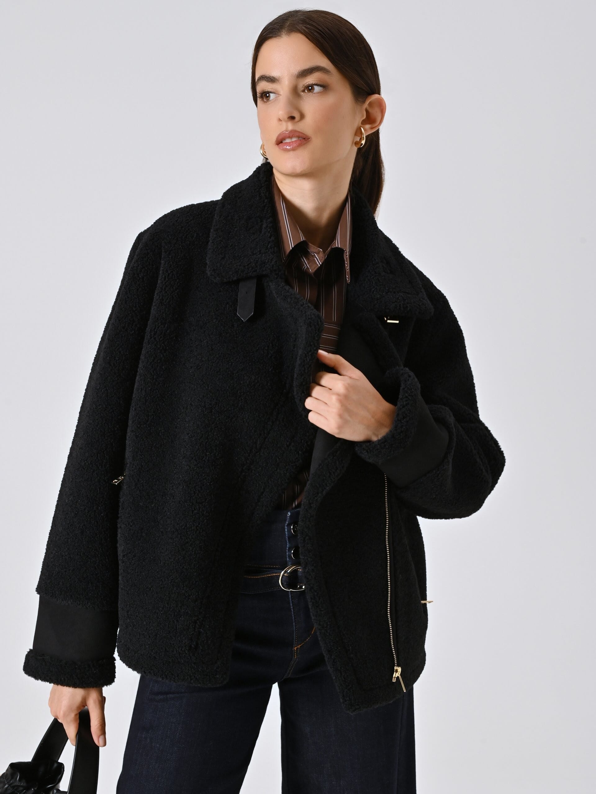 Cappotto Corto Stile Biker In Simil Montone Rinascimento