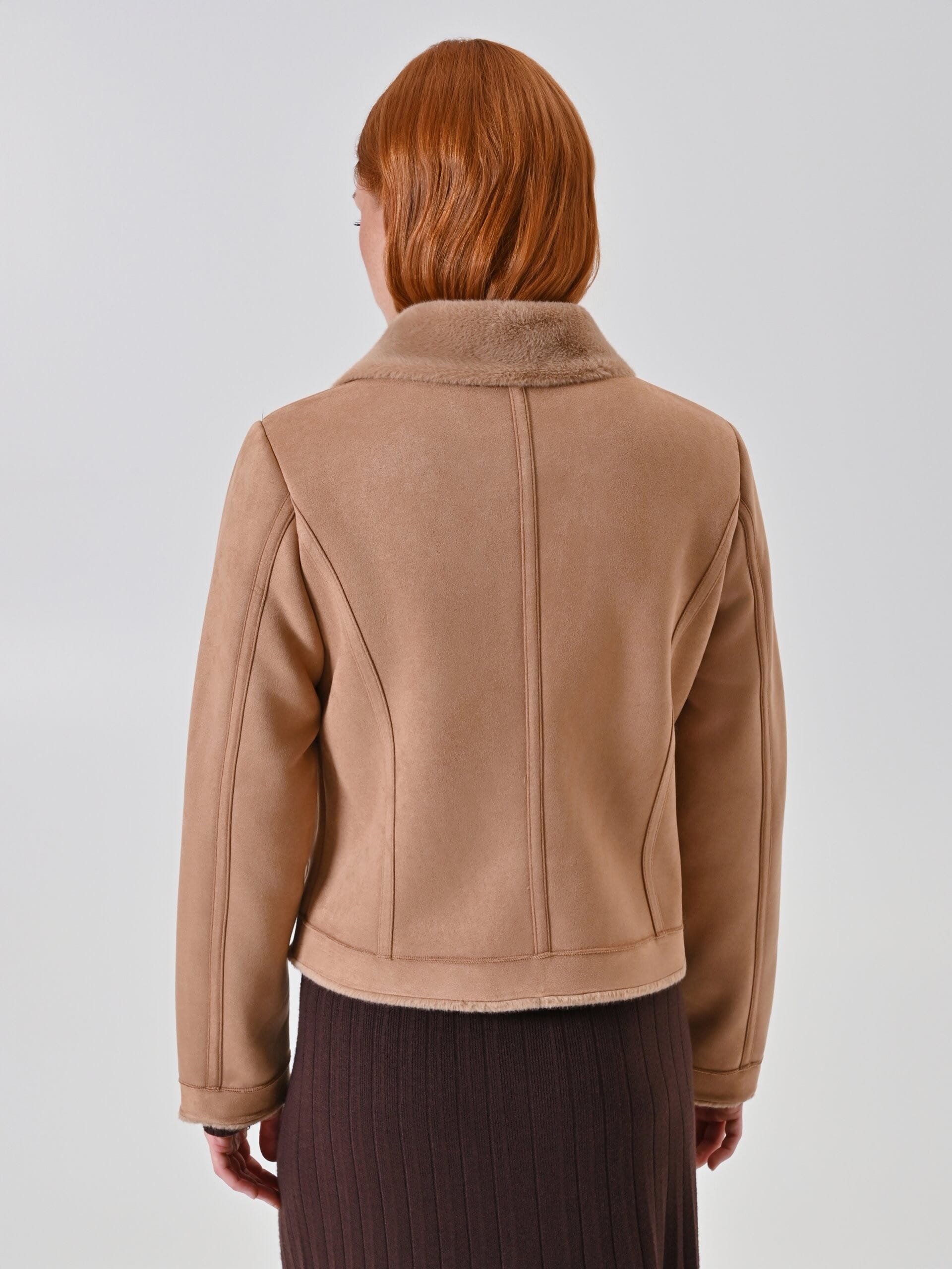 Short Sheepskin Coat With Synthetic Fur Detail Rinascimento