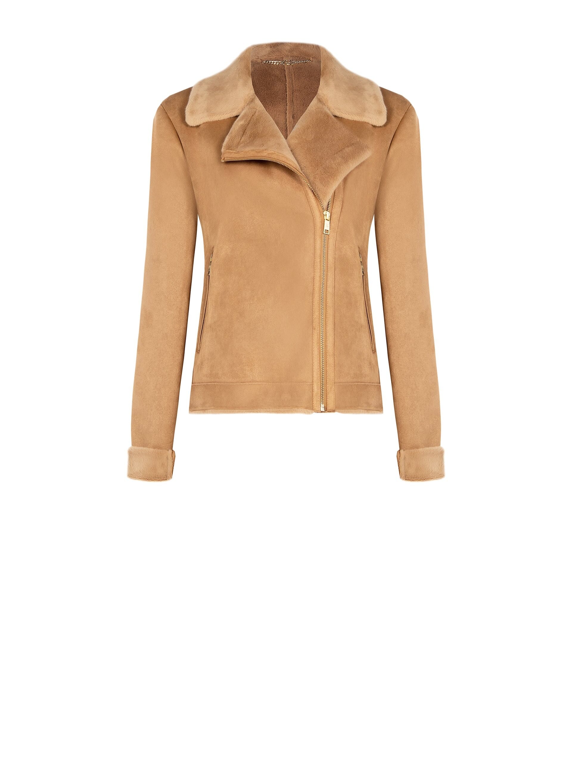 Short Sheepskin Coat With Synthetic Fur Detail Rinascimento