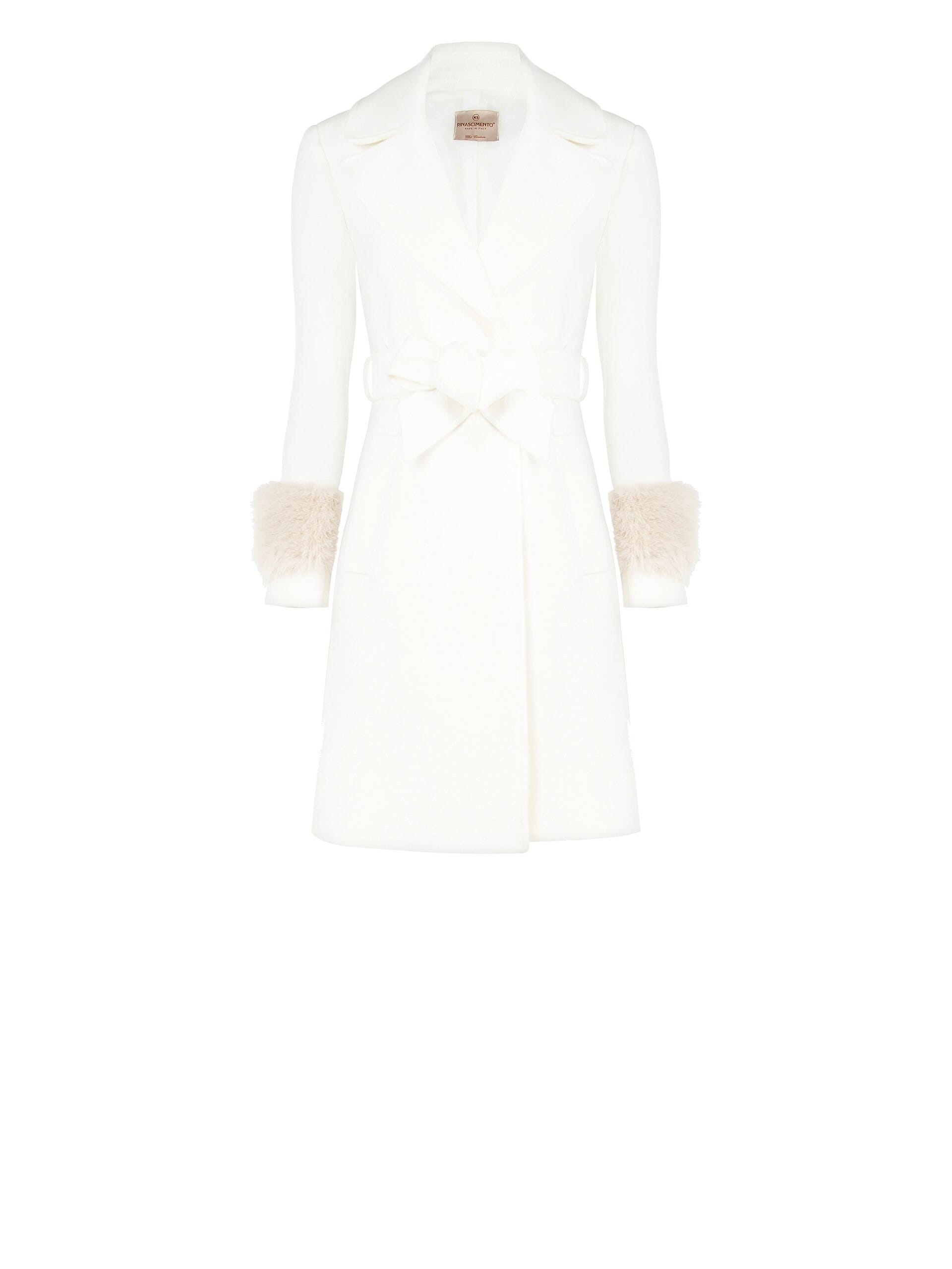 Manteau long en velours avec poignets en fausse fourrure et ceinture coordonnée Rinascimento