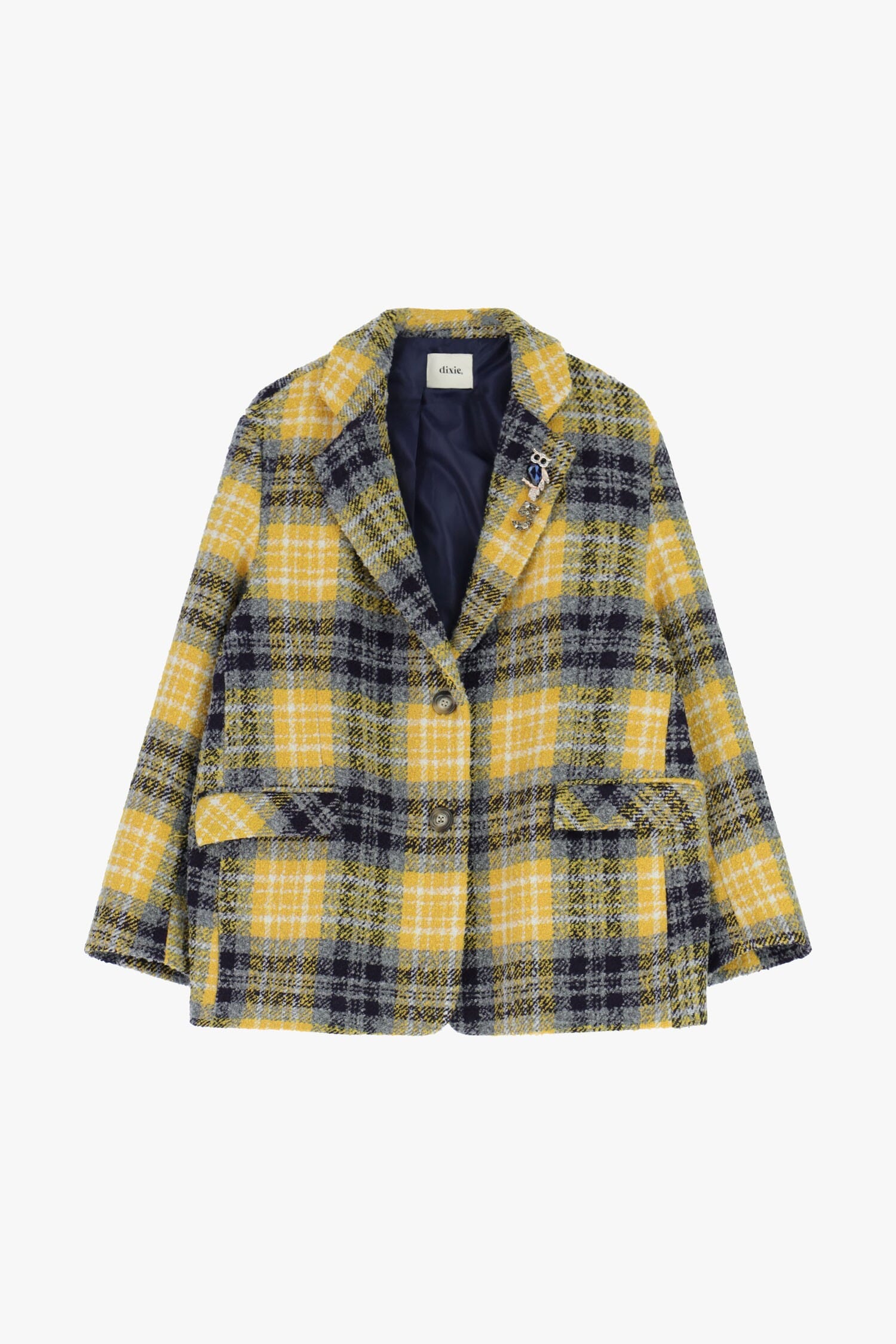 Blazer A Quadri Con Tasche A Patta E Spilla Decorativa Dixie