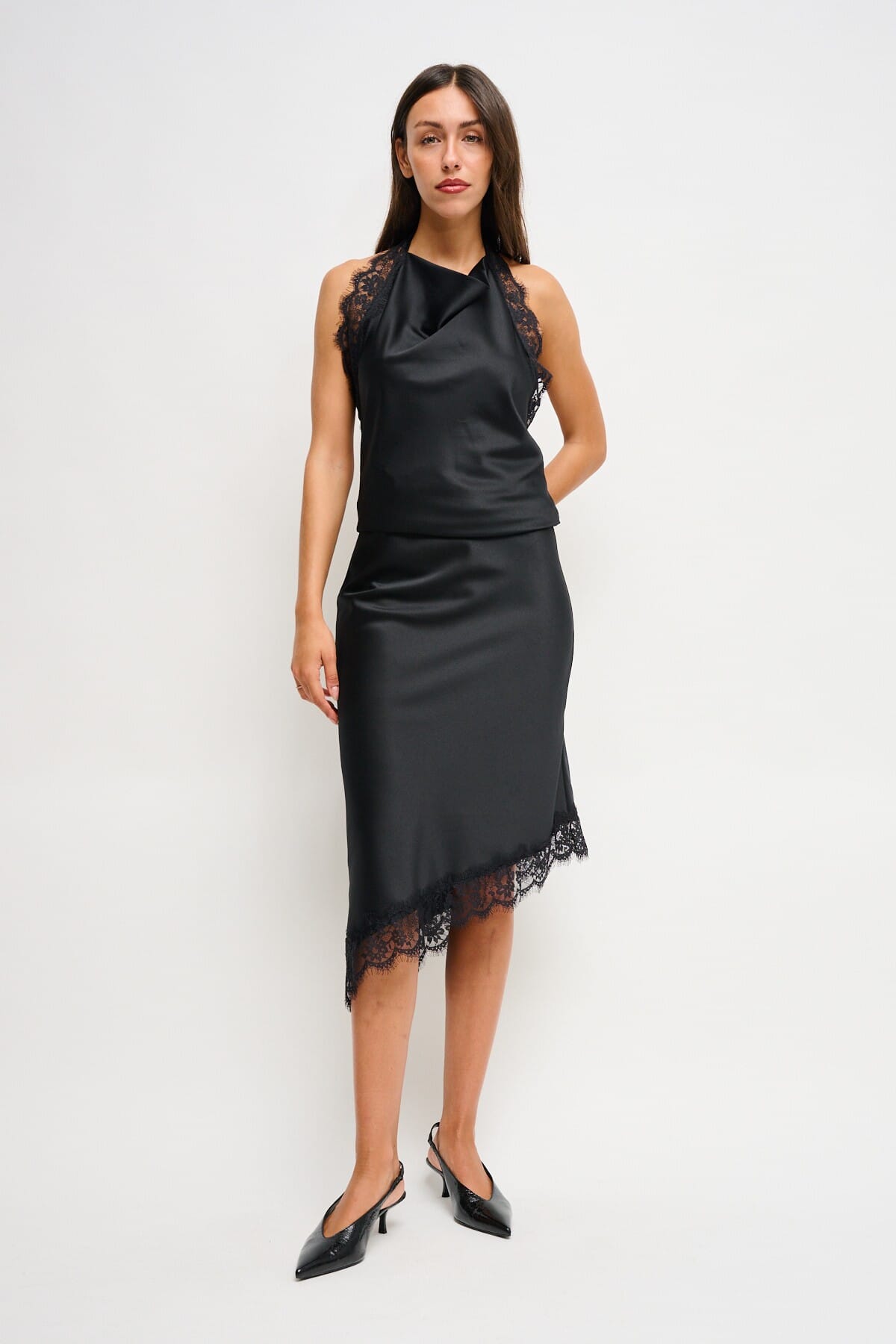 Gonna In Raso Con Finiture In Pizzo Maryley