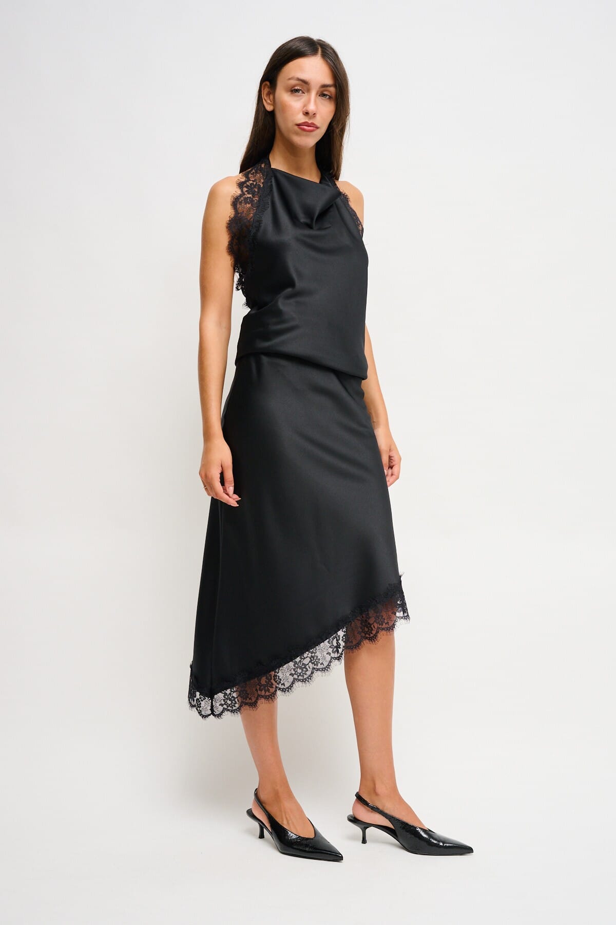 Gonna In Raso Con Finiture In Pizzo Maryley