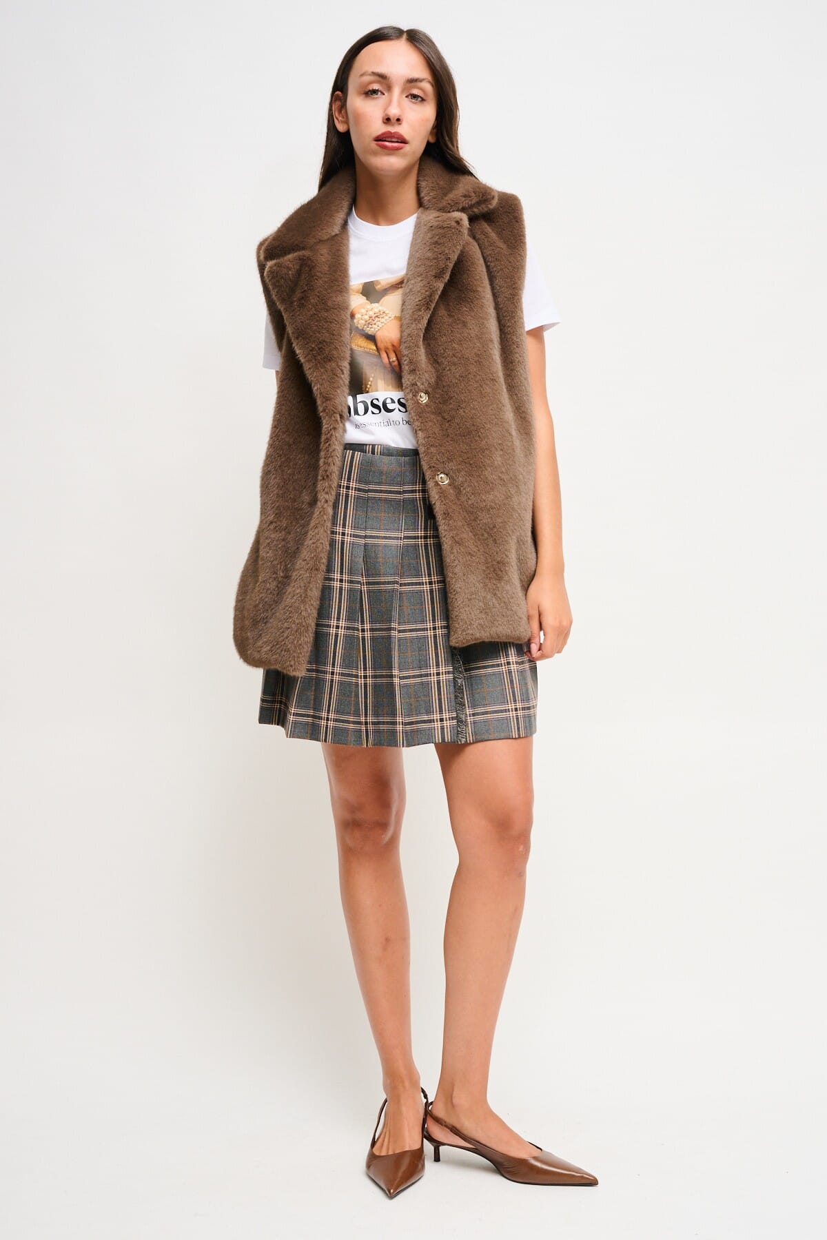 Minigonna Check A Pieghe Con Cinturini Maryley