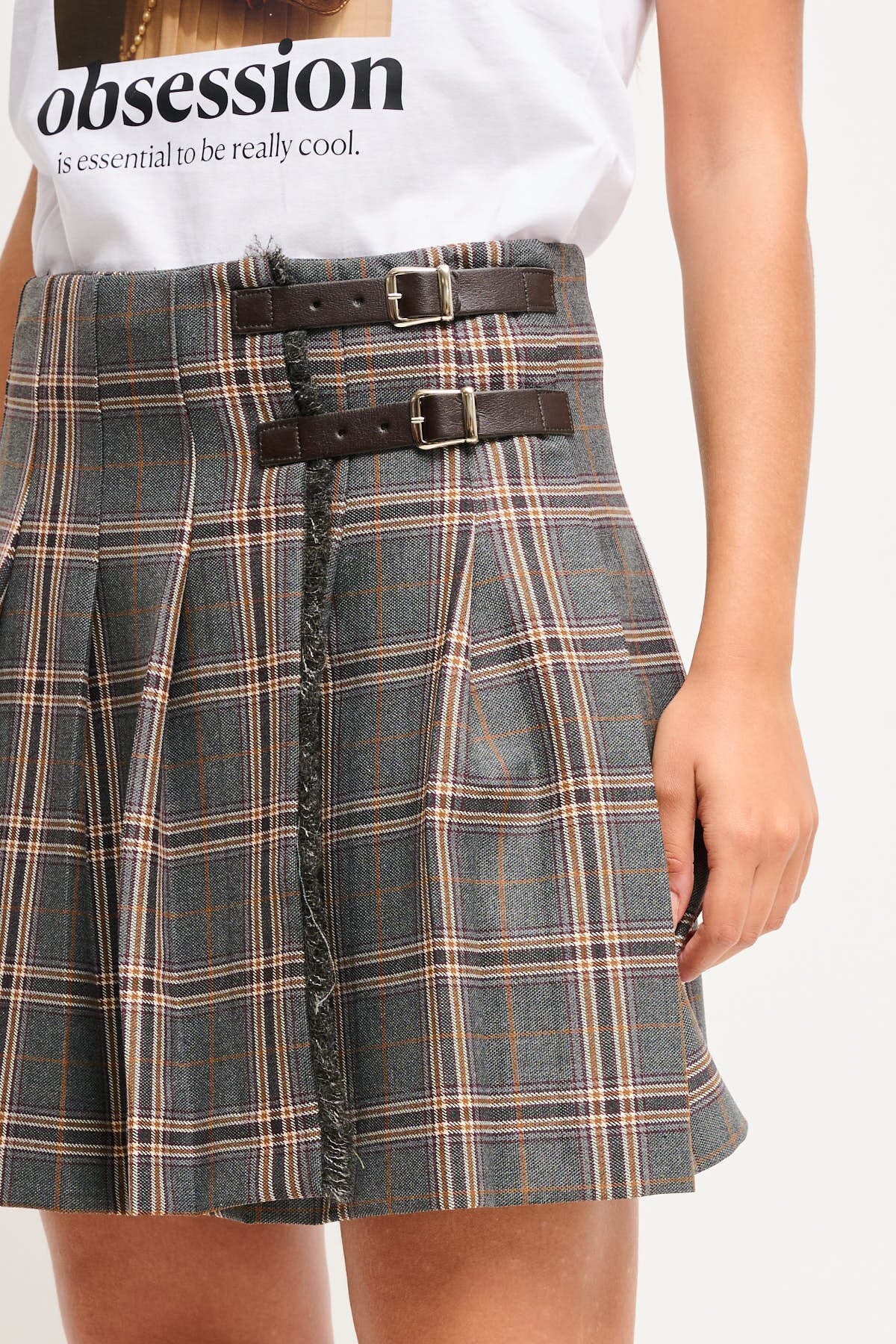 Minigonna Check A Pieghe Con Cinturini Maryley