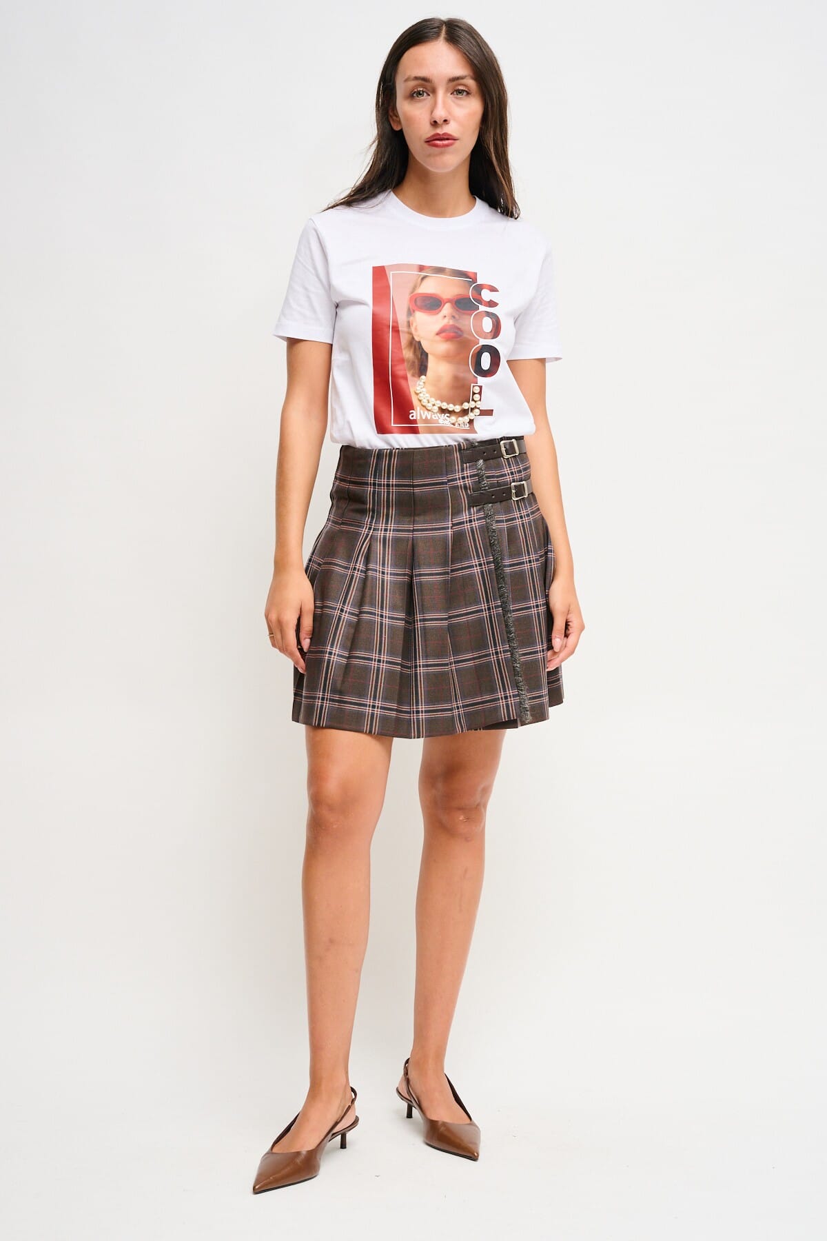 Minigonna Check A Pieghe Con Cinturini Maryley