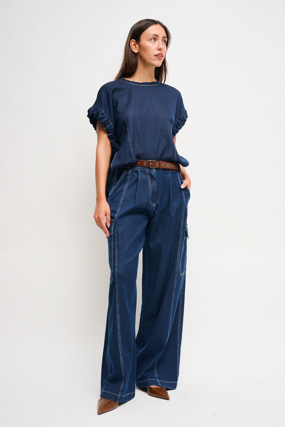 Pantaloni In Denim Con Cintura Maryley