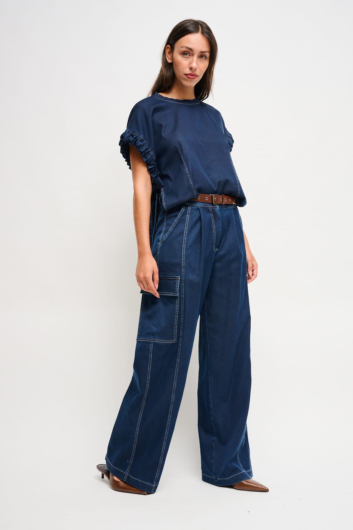 Pantaloni In Denim Con Cintura Maryley
