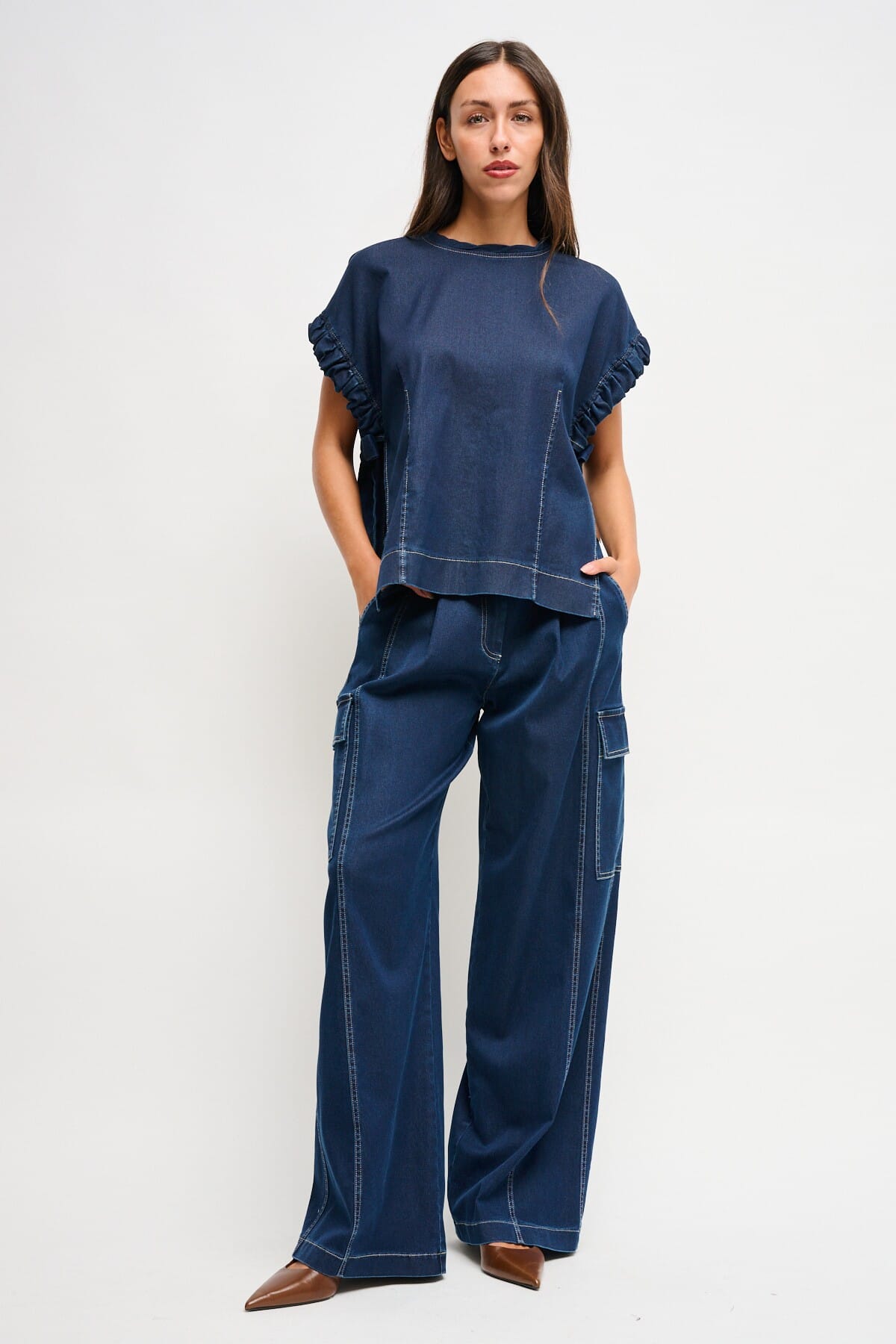 Pantaloni In Denim Con Cintura Maryley