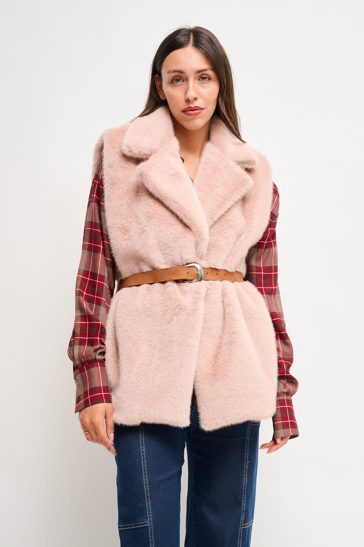 Gilet In Ecopelliccia Con Cintura Maryley